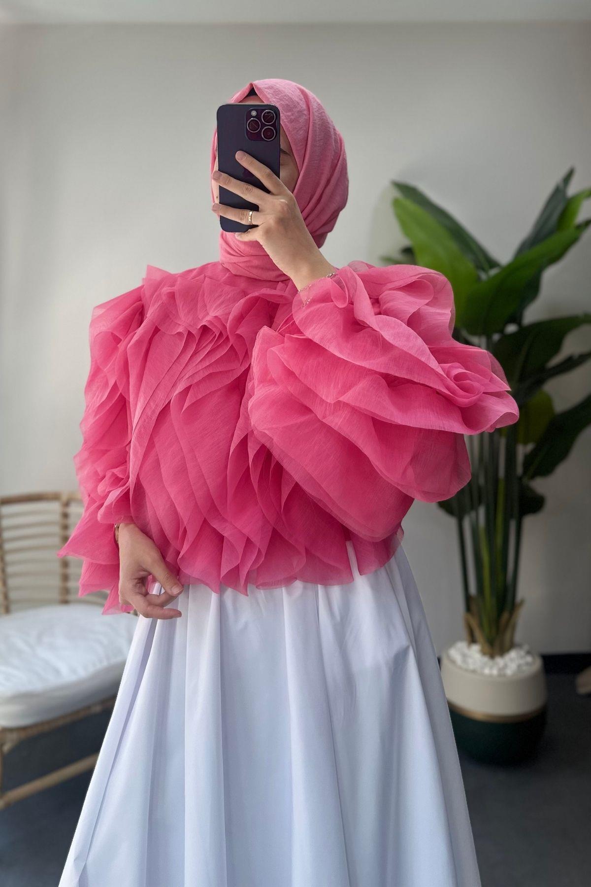 Fırfırlı Bluz Pembe