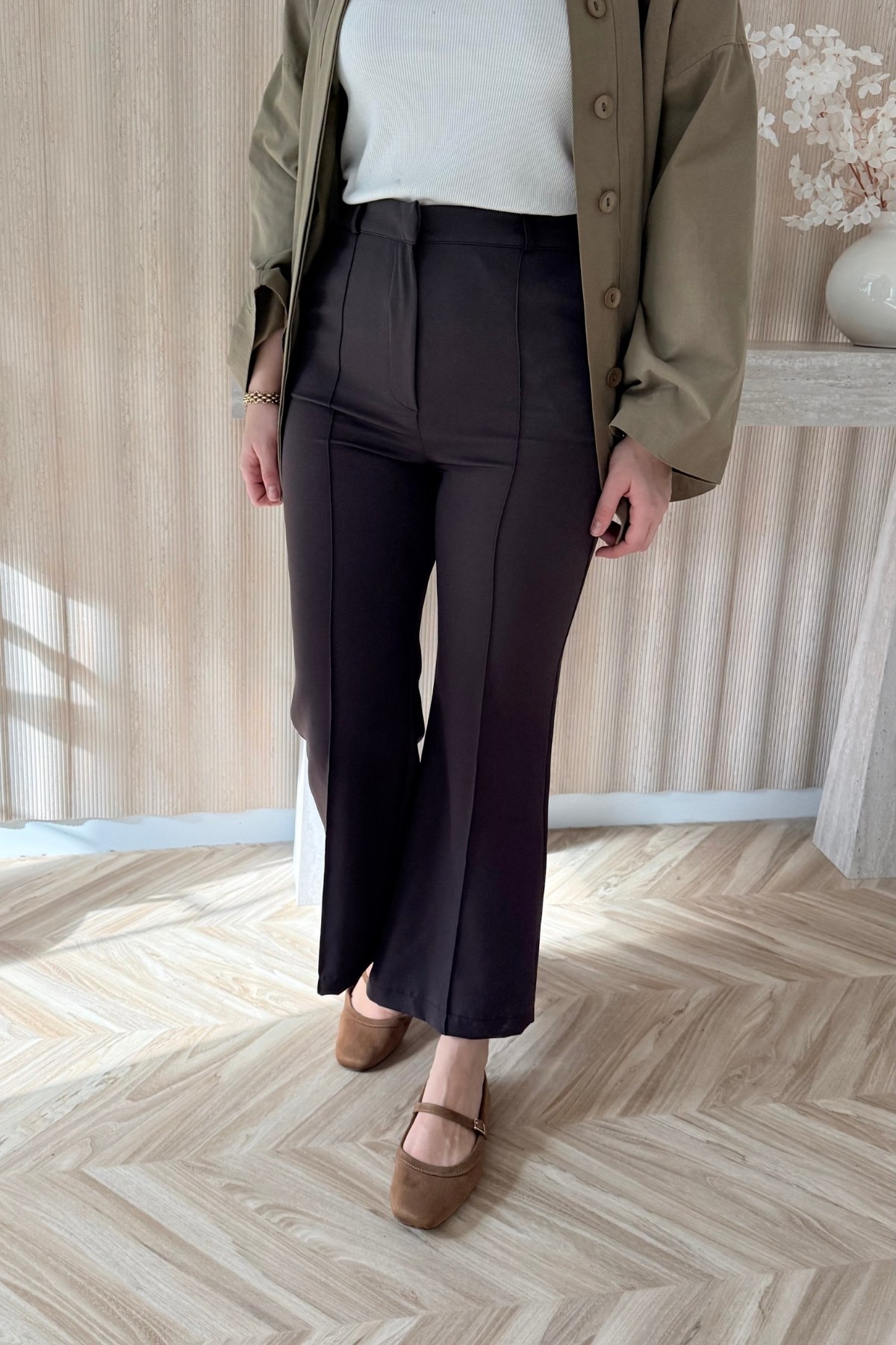 Flare Paça Pantolon Kahve