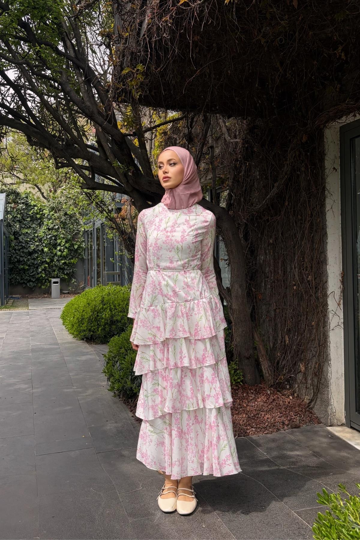 Garden Çiçekli Elbise Pembe