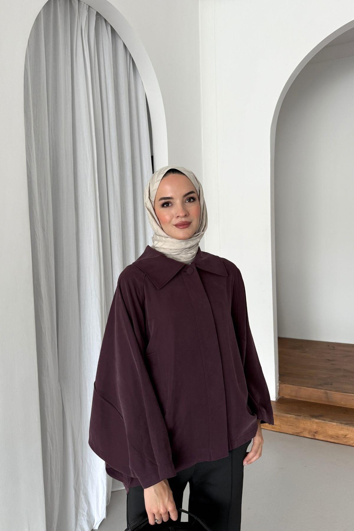 Geniş Yakalı Modal Trenç Bordo