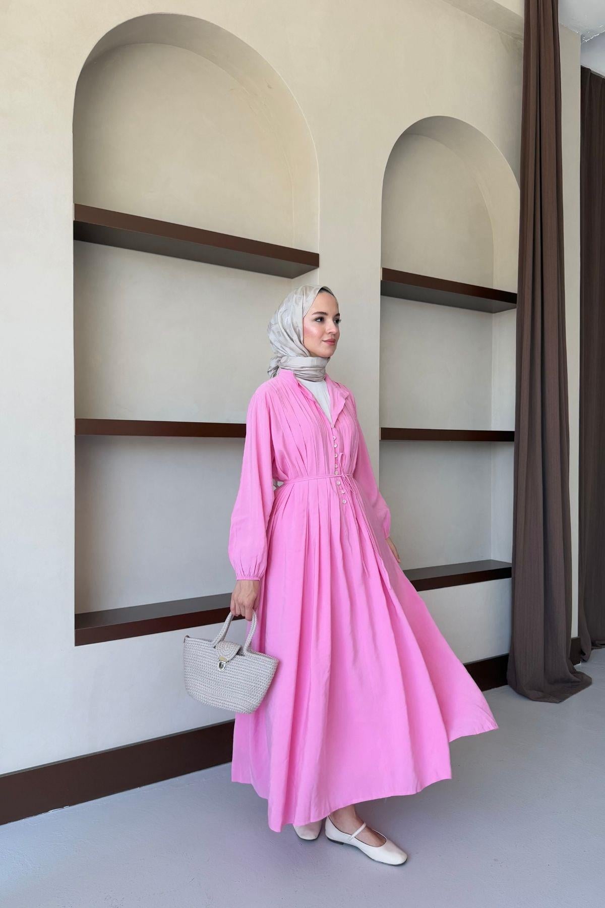 Joyce Nervürlü Elbise Pembe
