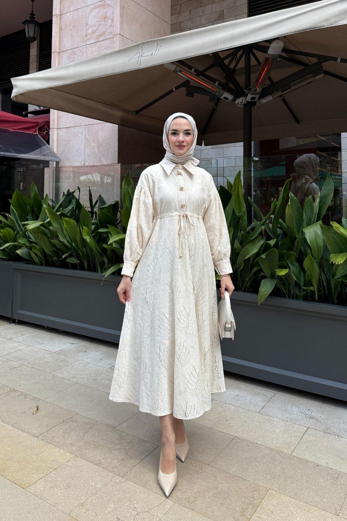 Lace Elbise Taş Rengi