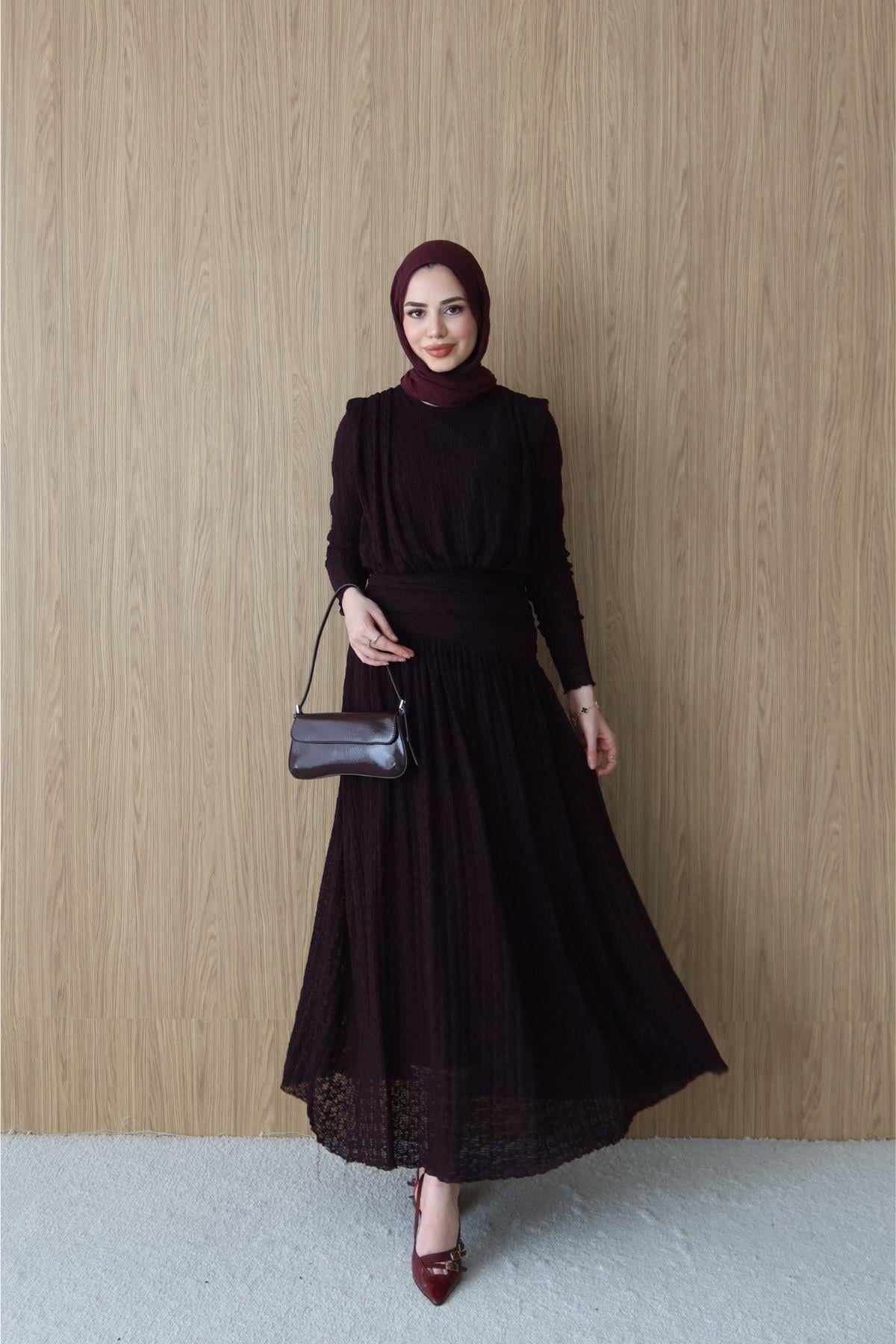 Ladie Dantelli Elbise Bordo