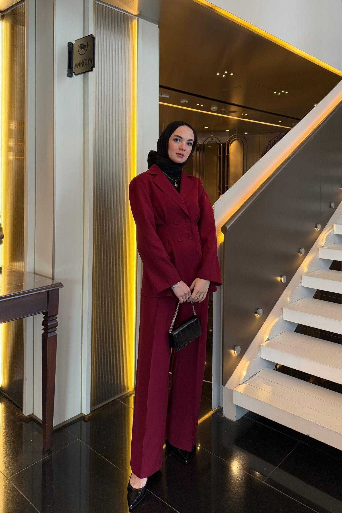 Lara Blazer Pantolonlu Takım Bordo