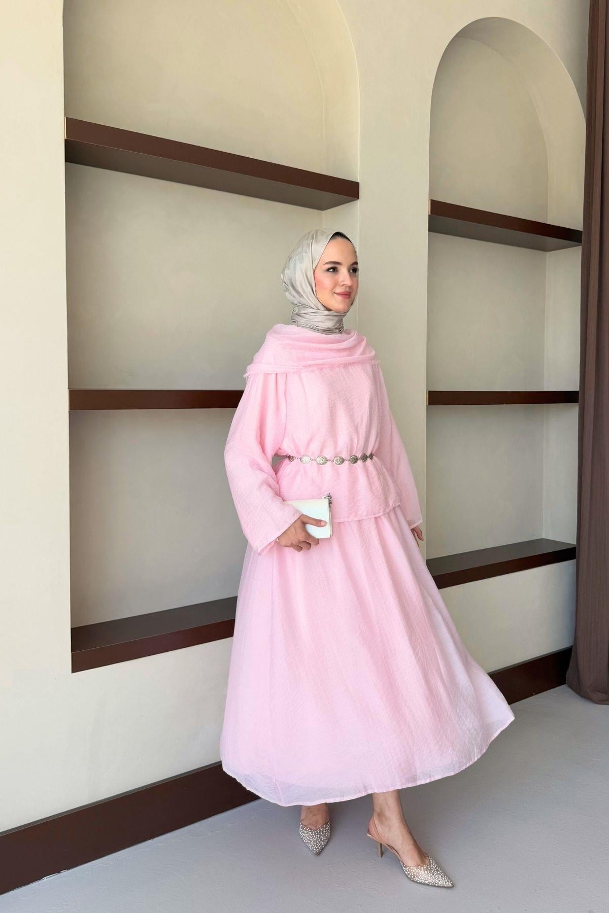 Livya Şal Yaka Takım Pembe