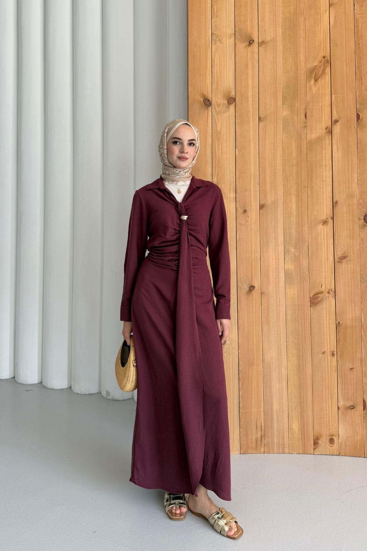 Liza Keten Elbise Bordo
