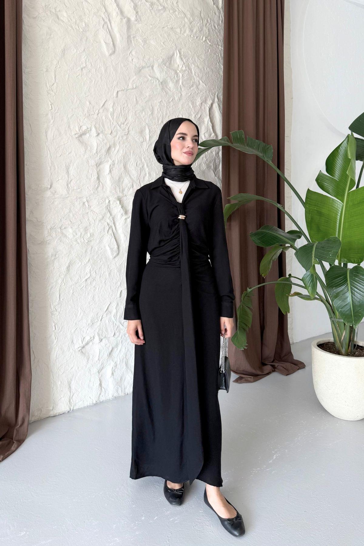 Liza Keten Elbise Siyah