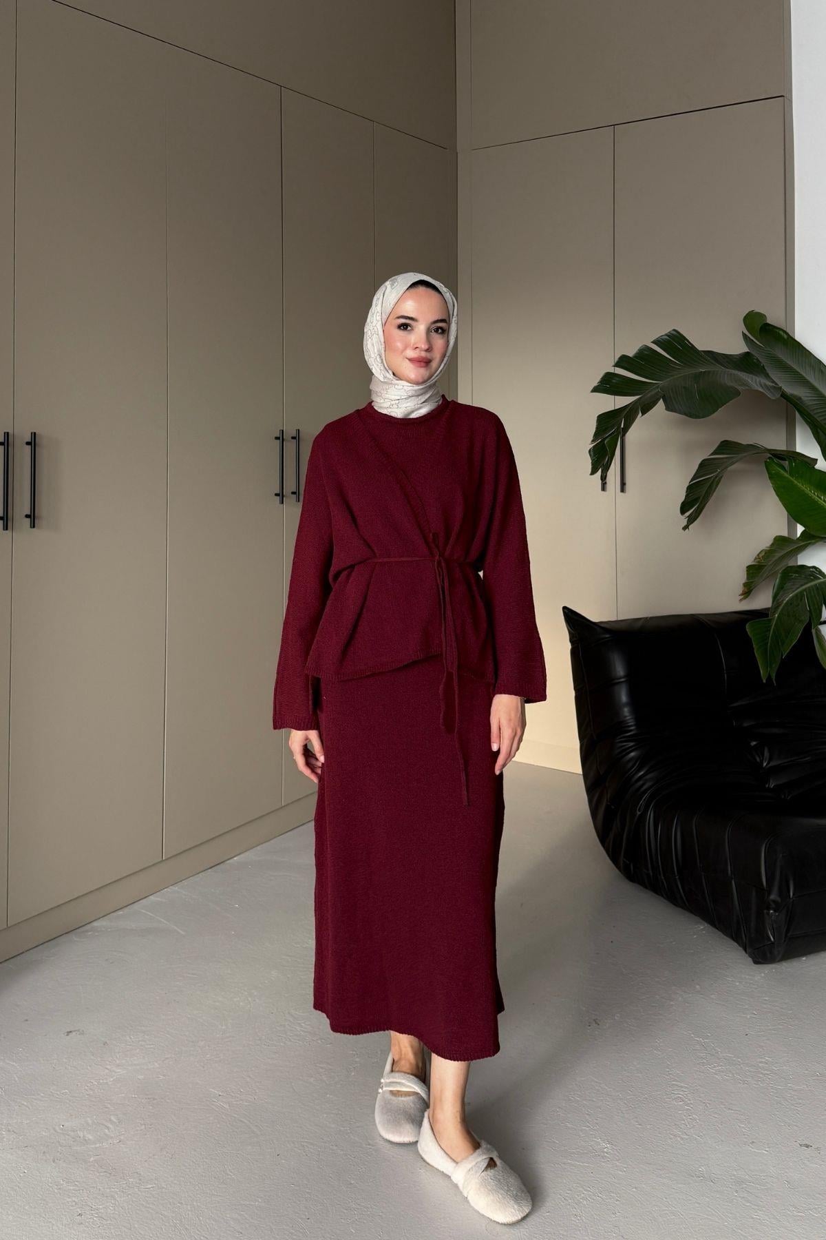 Lizy Hırkalı Triko Elbise Bordo