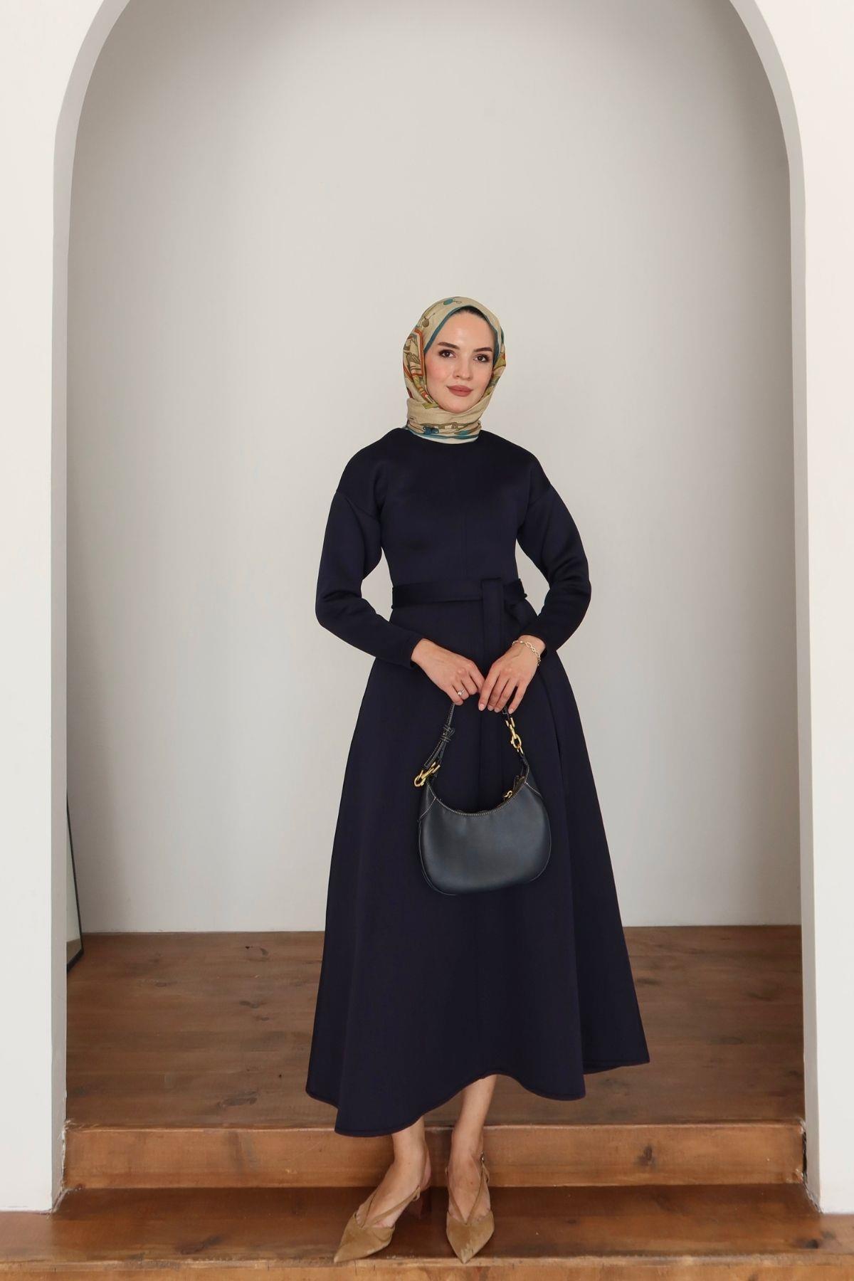 Lora Scuba Elbise Lacivert