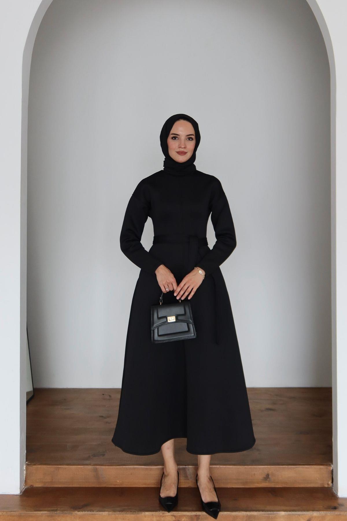 Lora Scuba Elbise Siyah