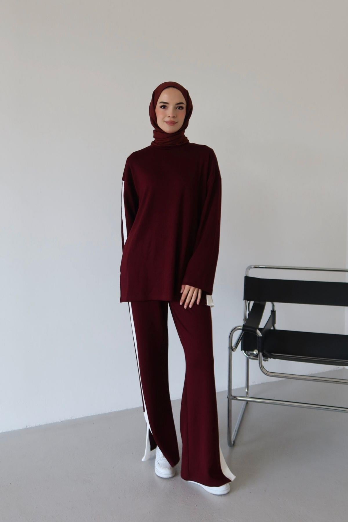Mari Şeritli Takım Bordo