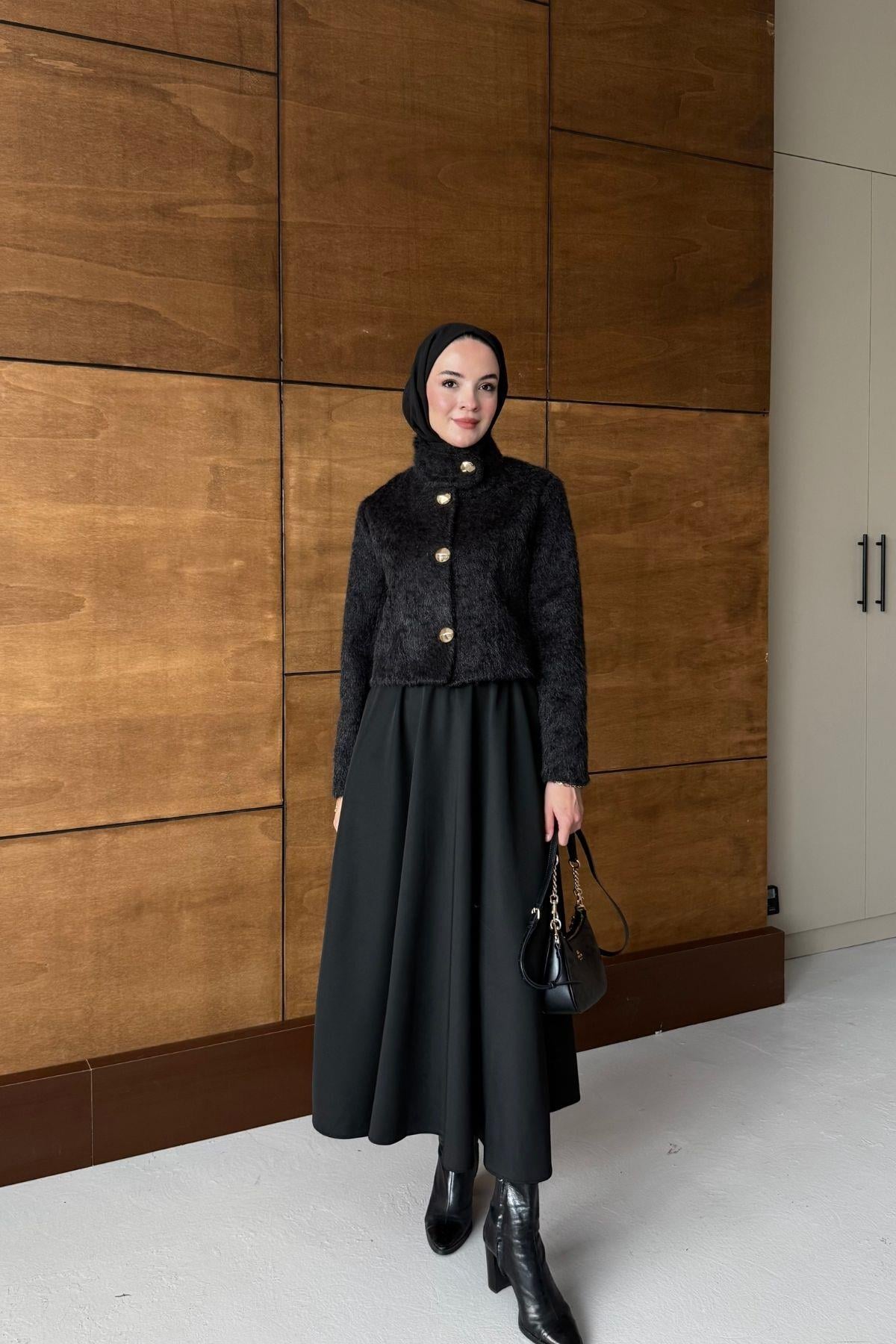 Mary Kısa Buklet Kaban Siyah