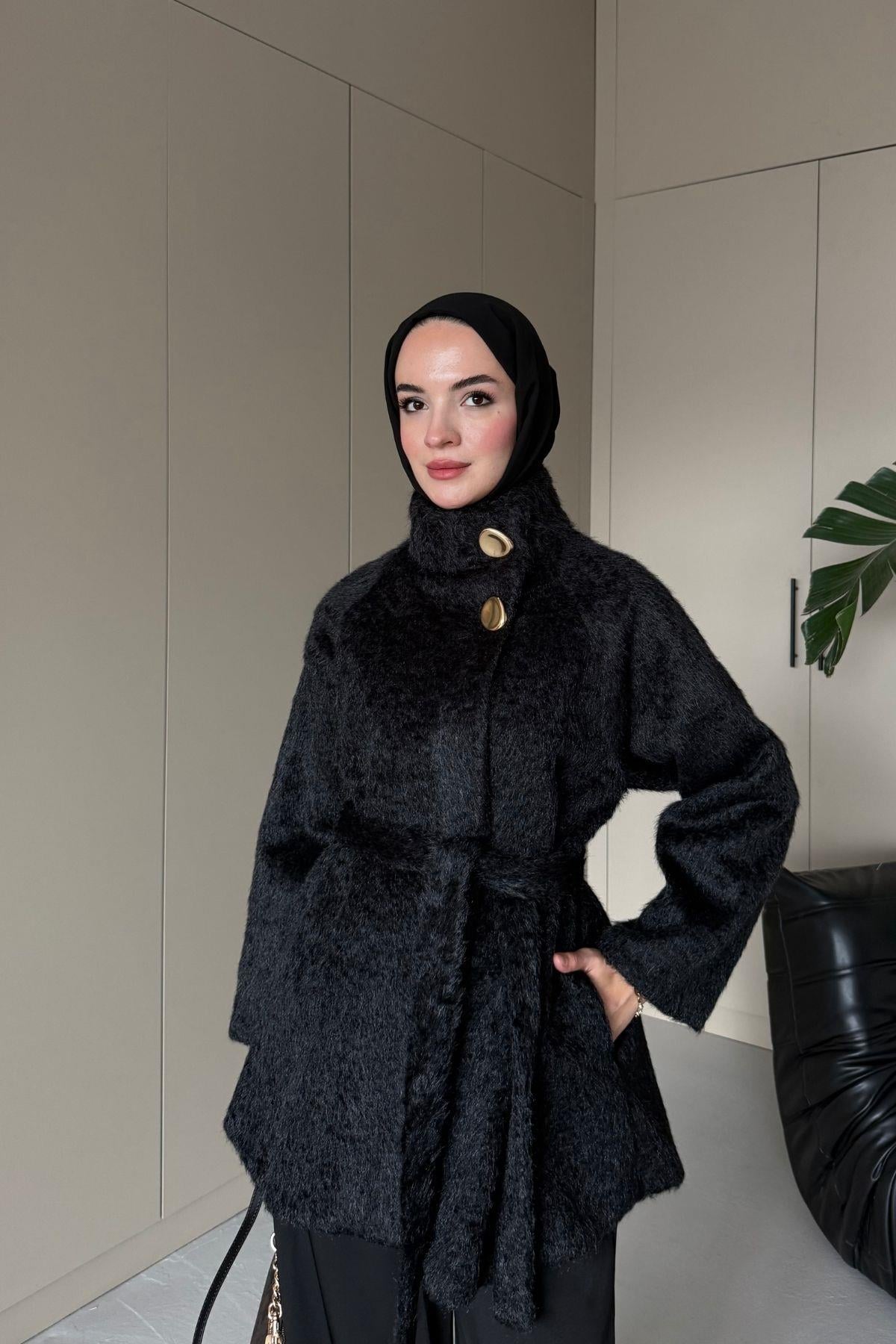 Mary Uzun Buklet Kaban Siyah