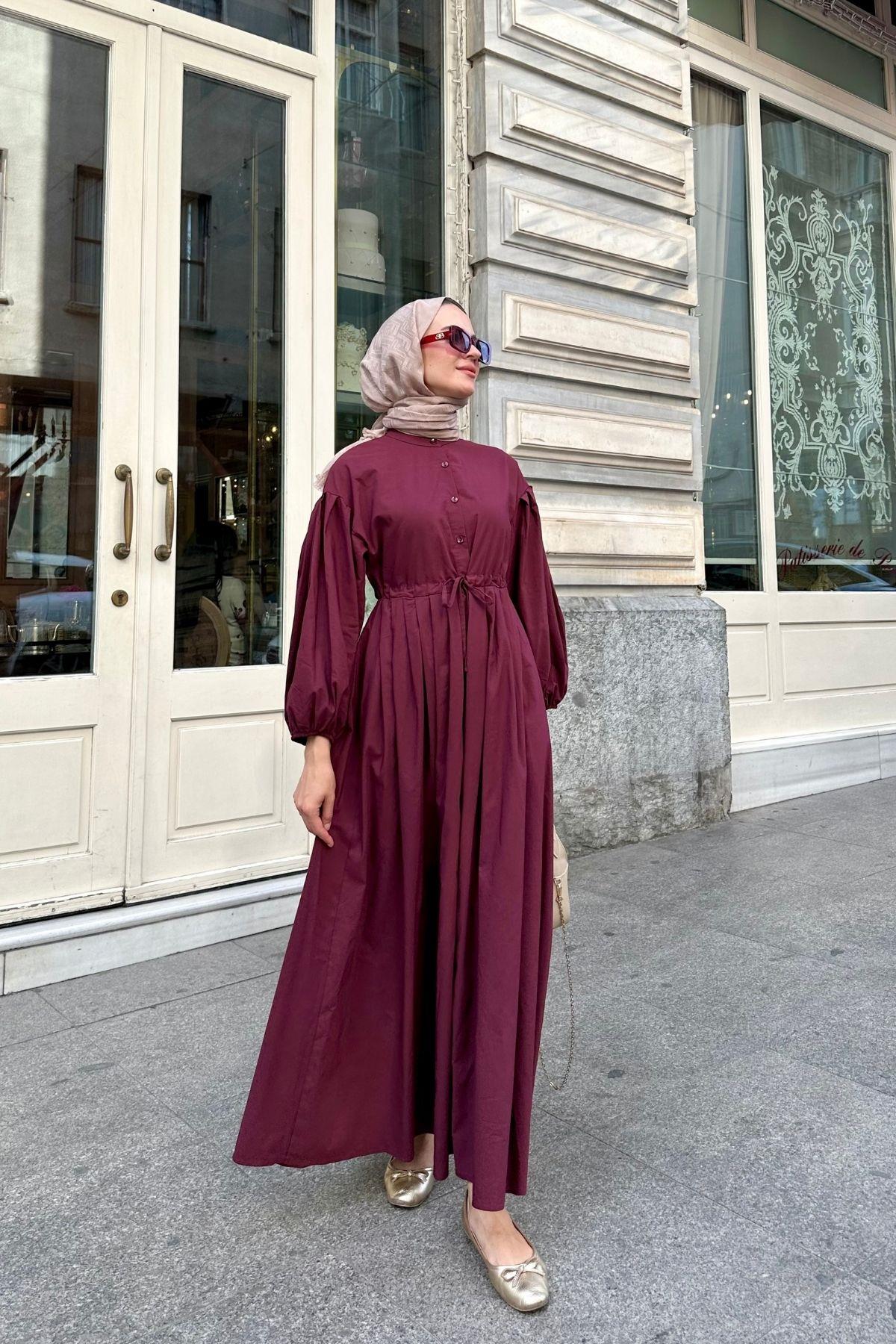 Nova Poplin Elbise Bordo