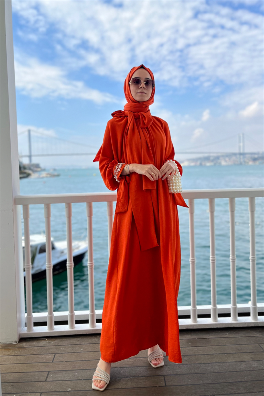 Parla İncili Elbise Oranj