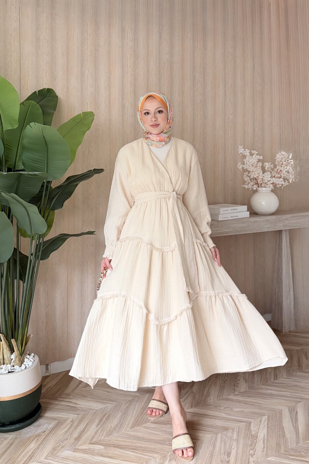 Rima Müslin Elbise Taş Rengi