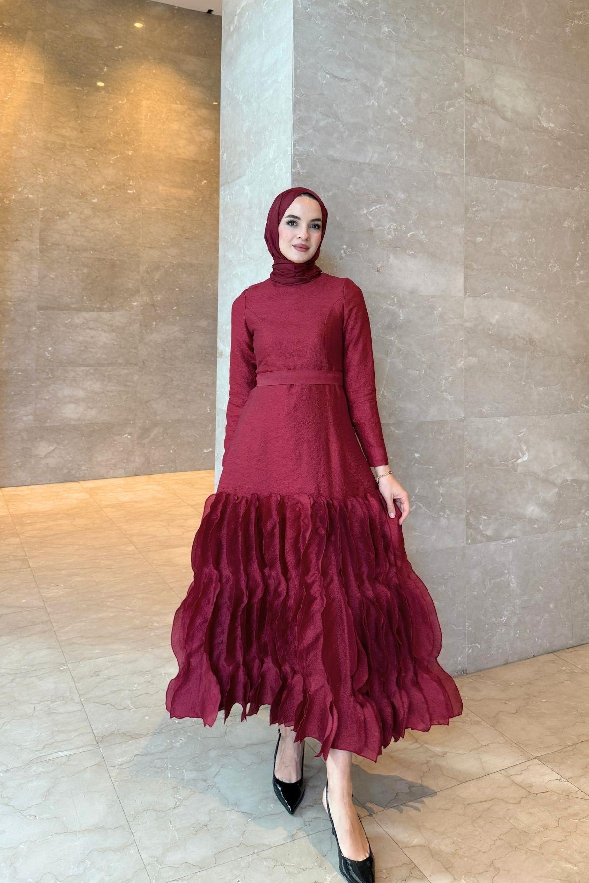 Roza Elbise Bordo