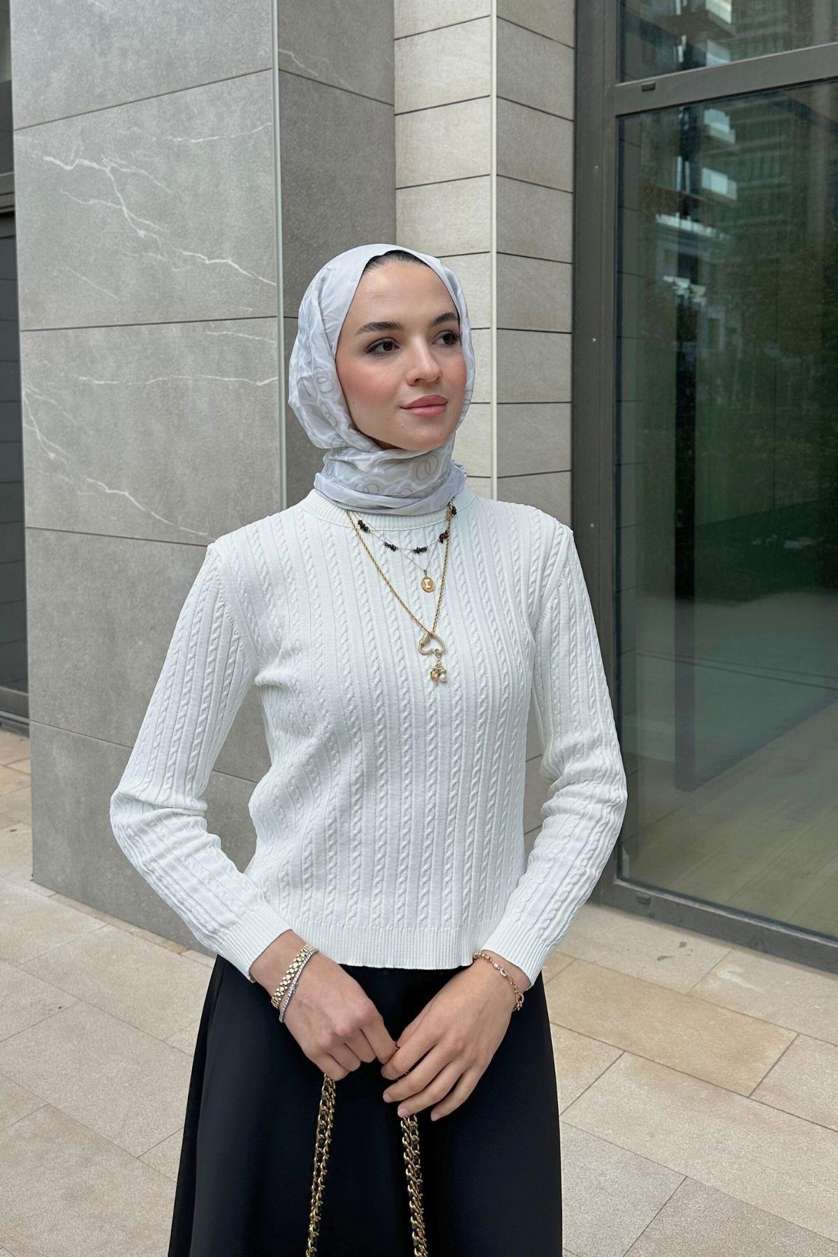 Saç Örgülü Bluz Ekru