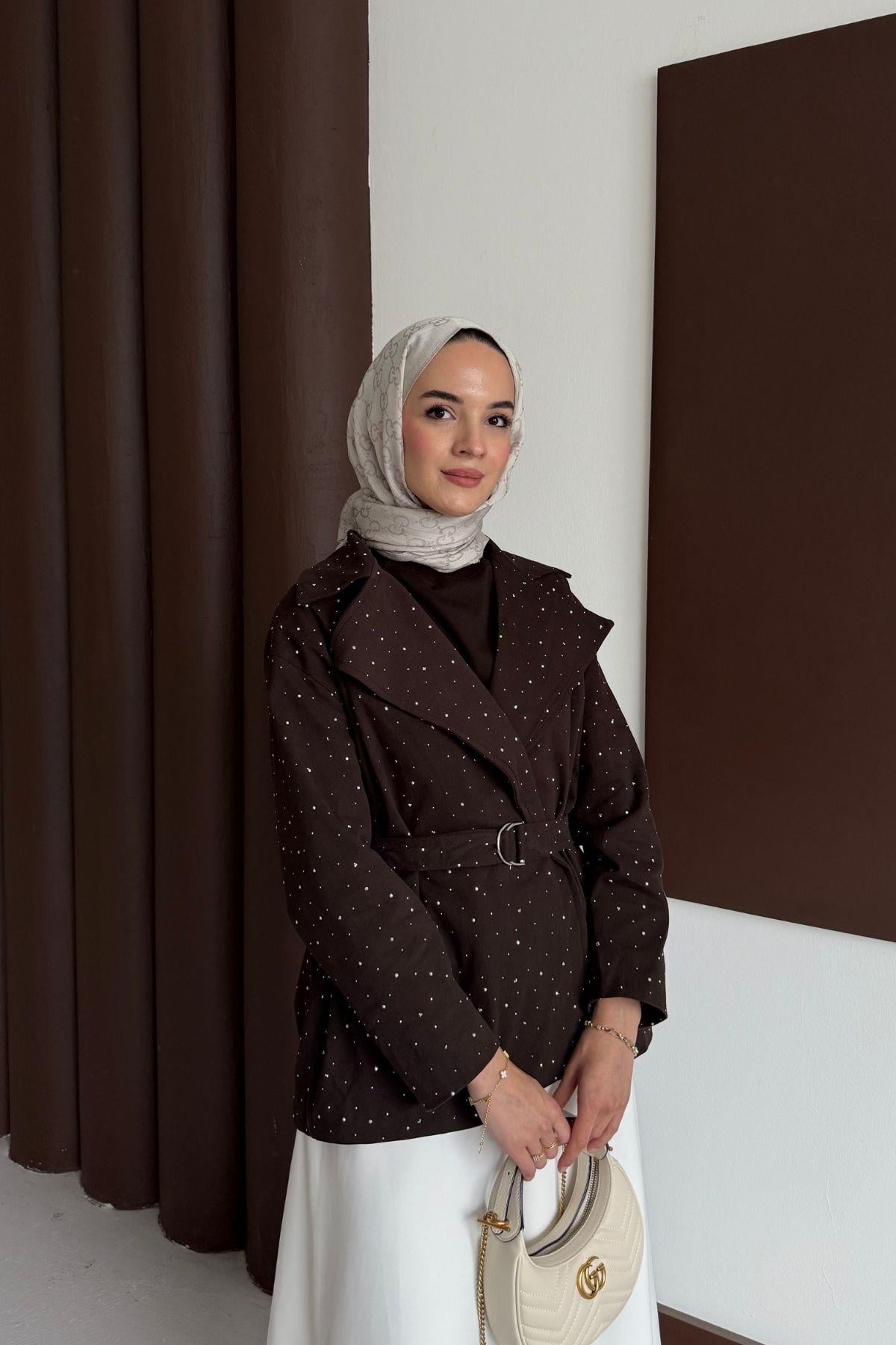 Sarah Işıltılı Ceket Kahverengi