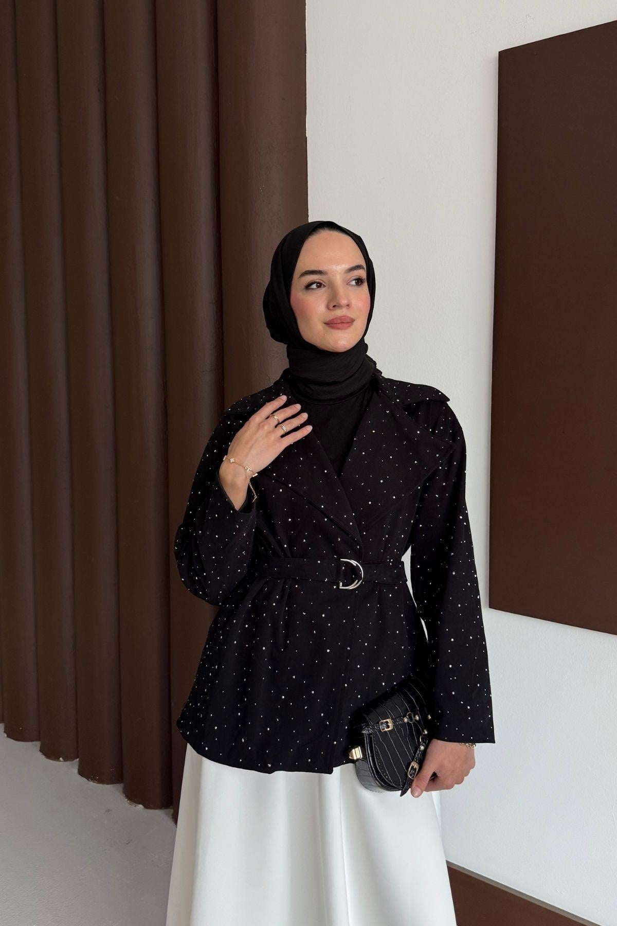 Sarah Işıltılı Ceket Siyah