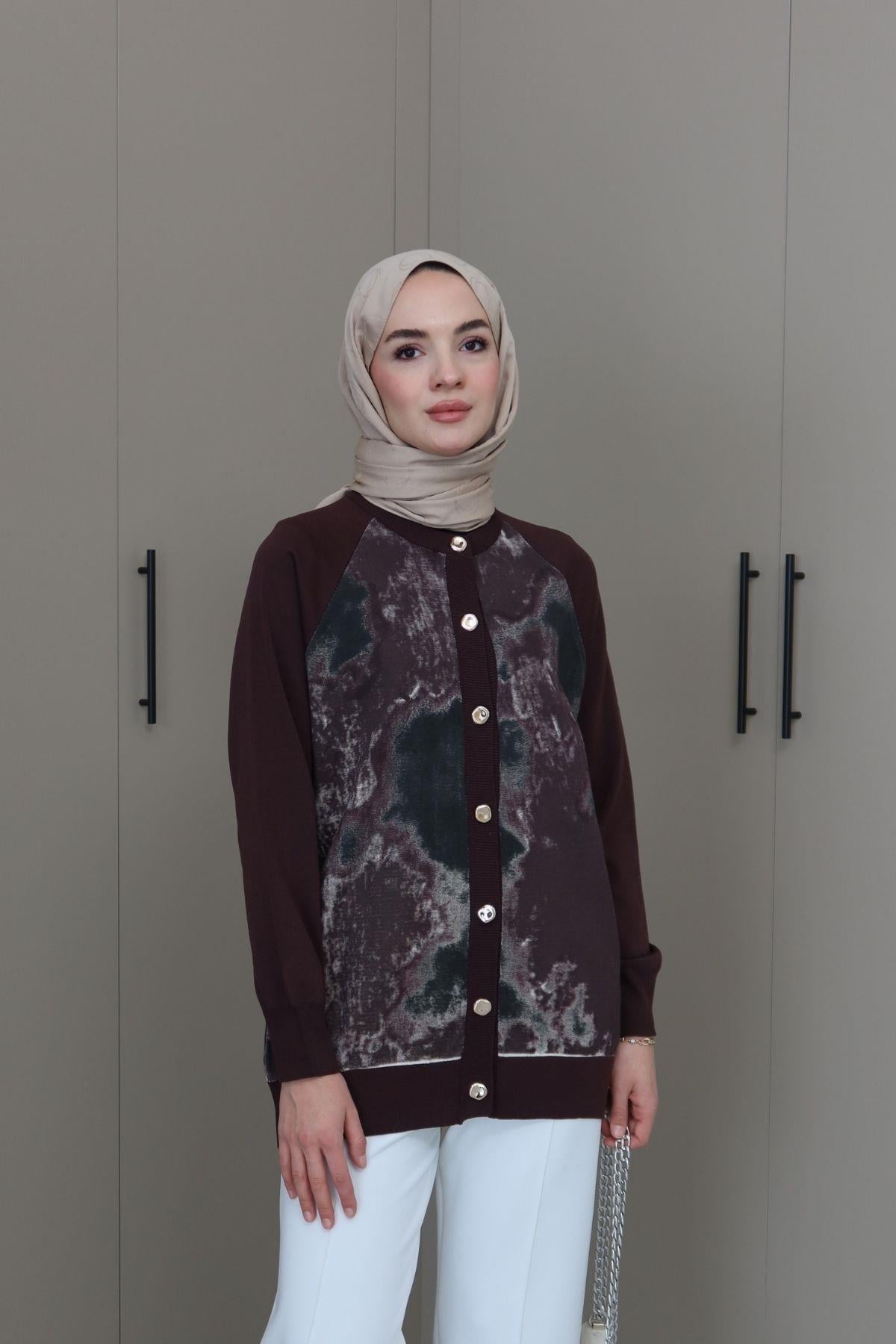 Silva Desenli Hırka Kahve