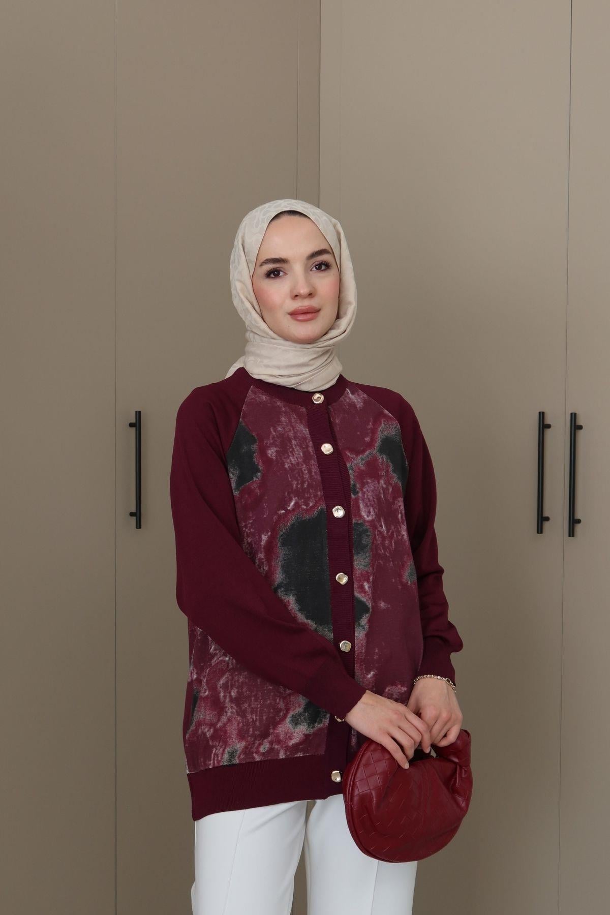 Silva Desenli Hırka Mürdüm