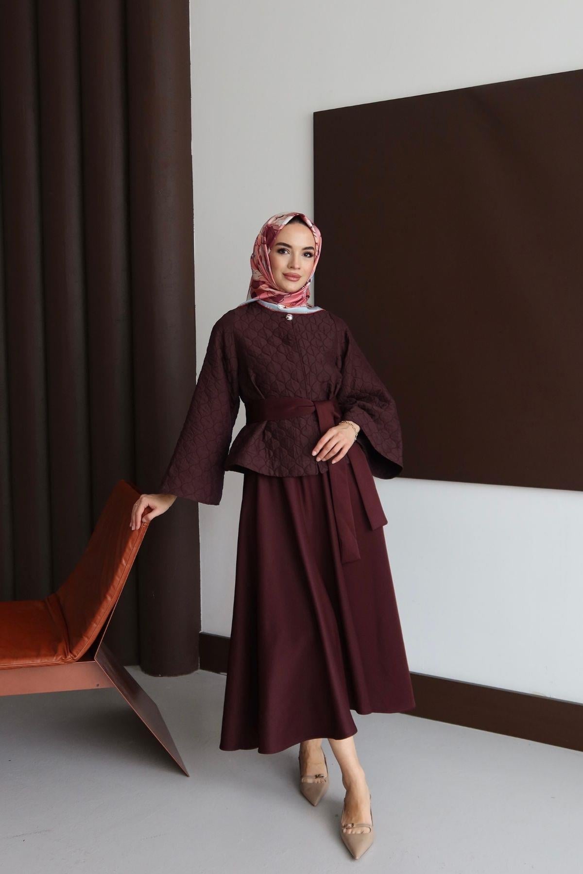 Velina Kapitone Takım Bordo 