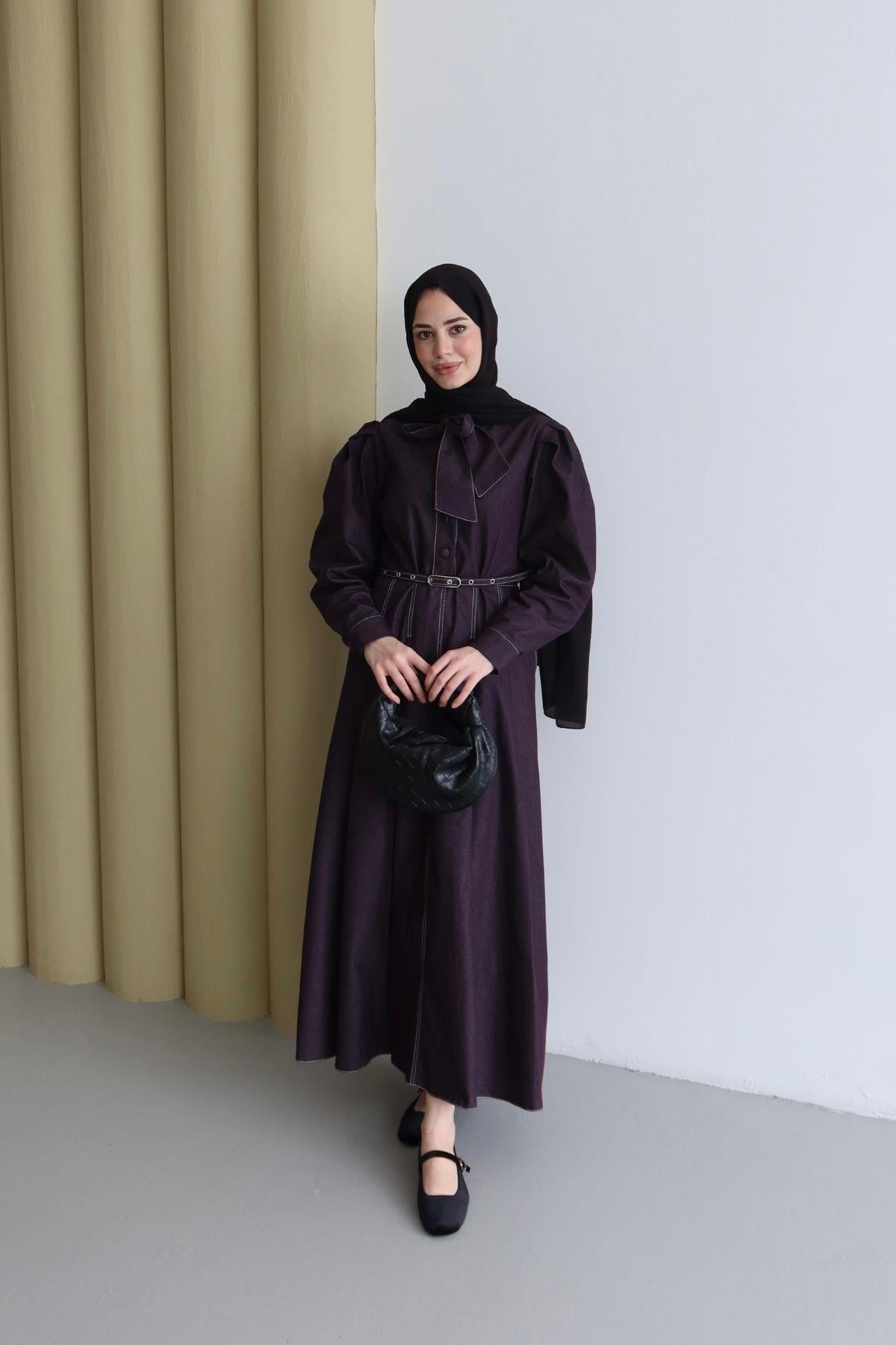 Vera Denim Elbise Mürdüm