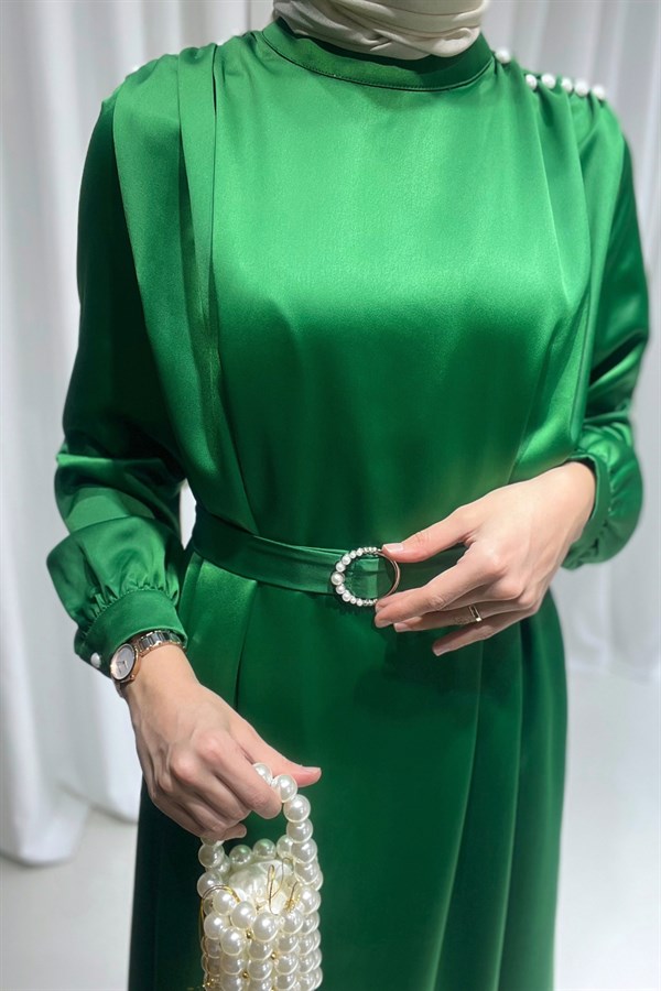 Mayra İnci Detay Elbise Yeşil