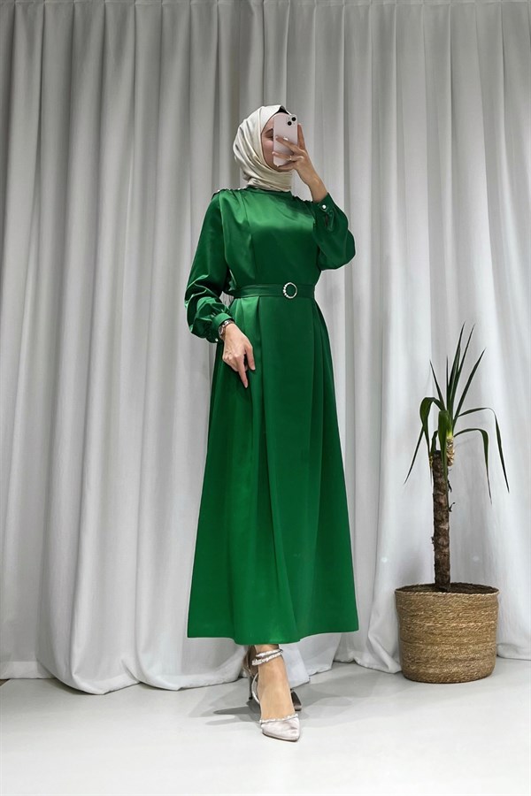 Mayra İnci Detay Elbise Yeşil