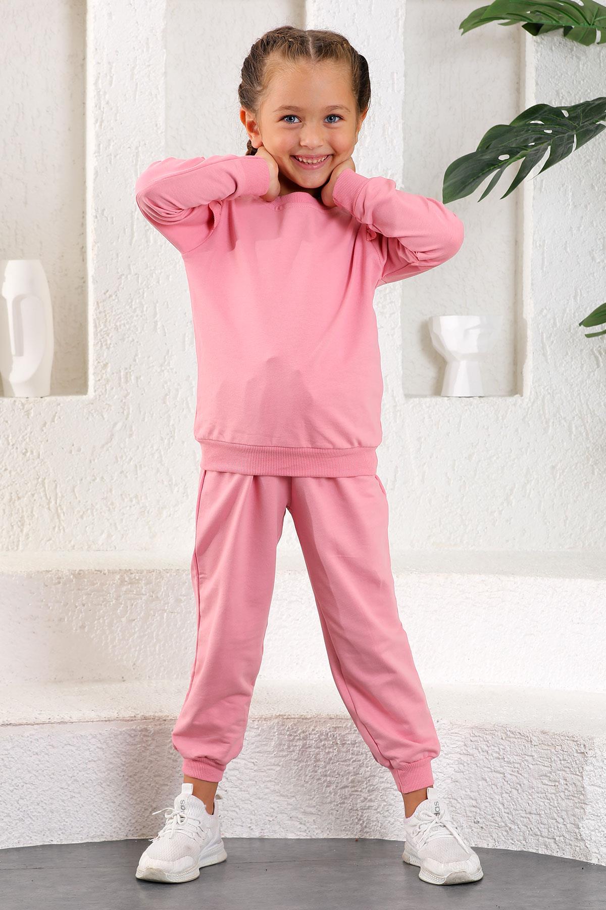 Bisiklet Yaka Uzun Kol Acik Pembe Renk Kız Çocuk Esofman Takım
