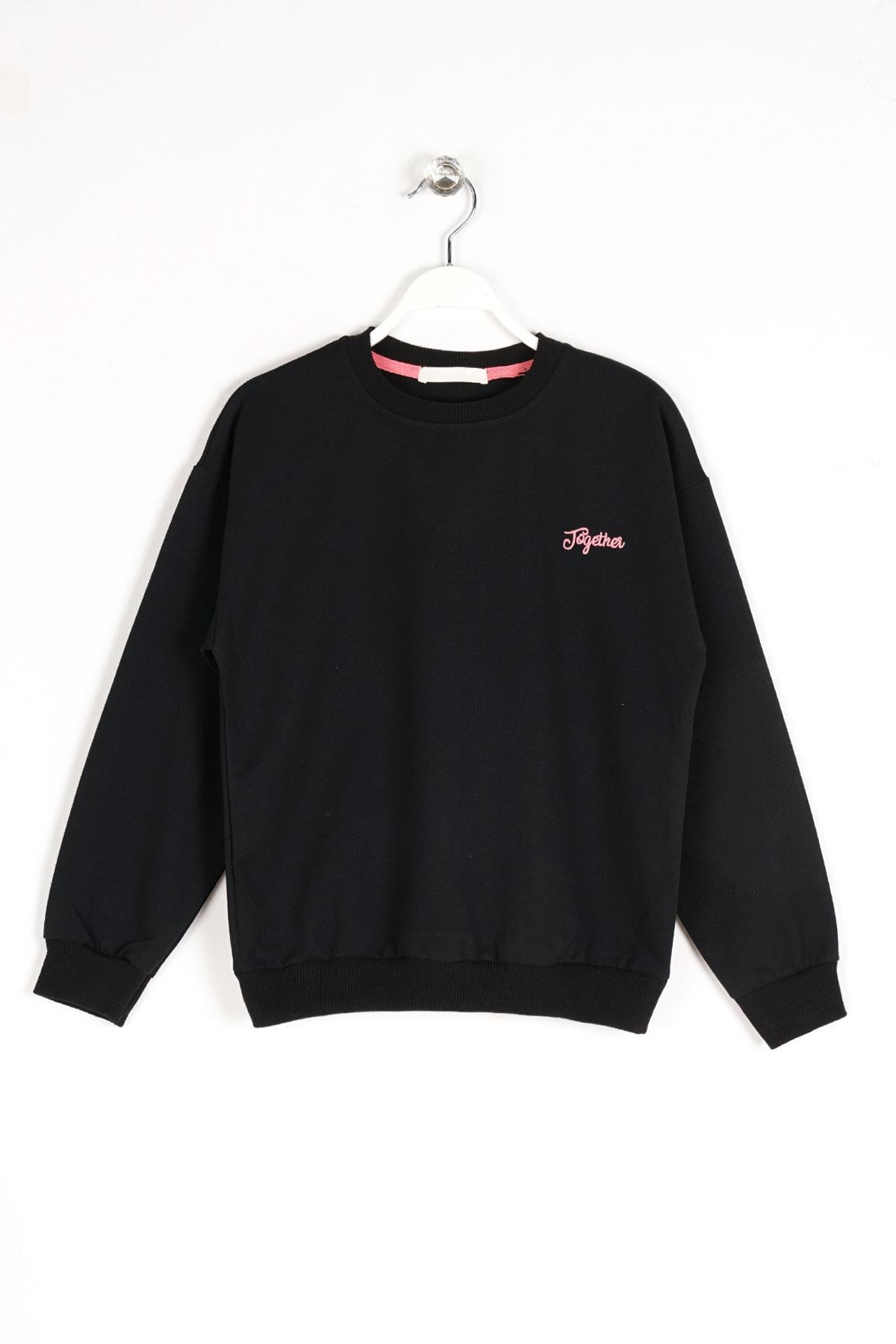 Bisiklet Yaka Uzun Kol Siyah Renk Kız Çocuk Sweatshirt
