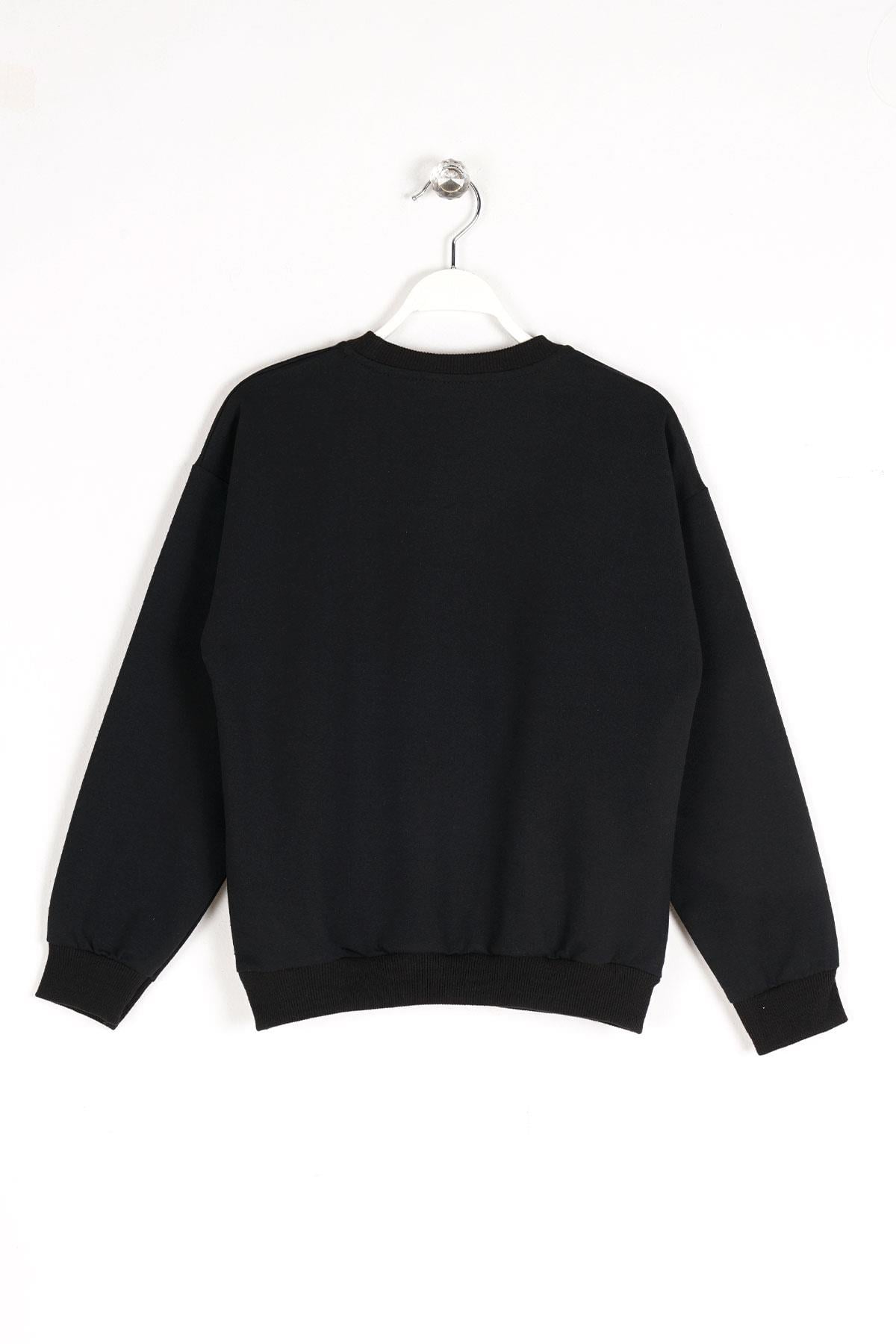 Bisiklet Yaka Uzun Kol Siyah Renk Kız Çocuk Sweatshirt