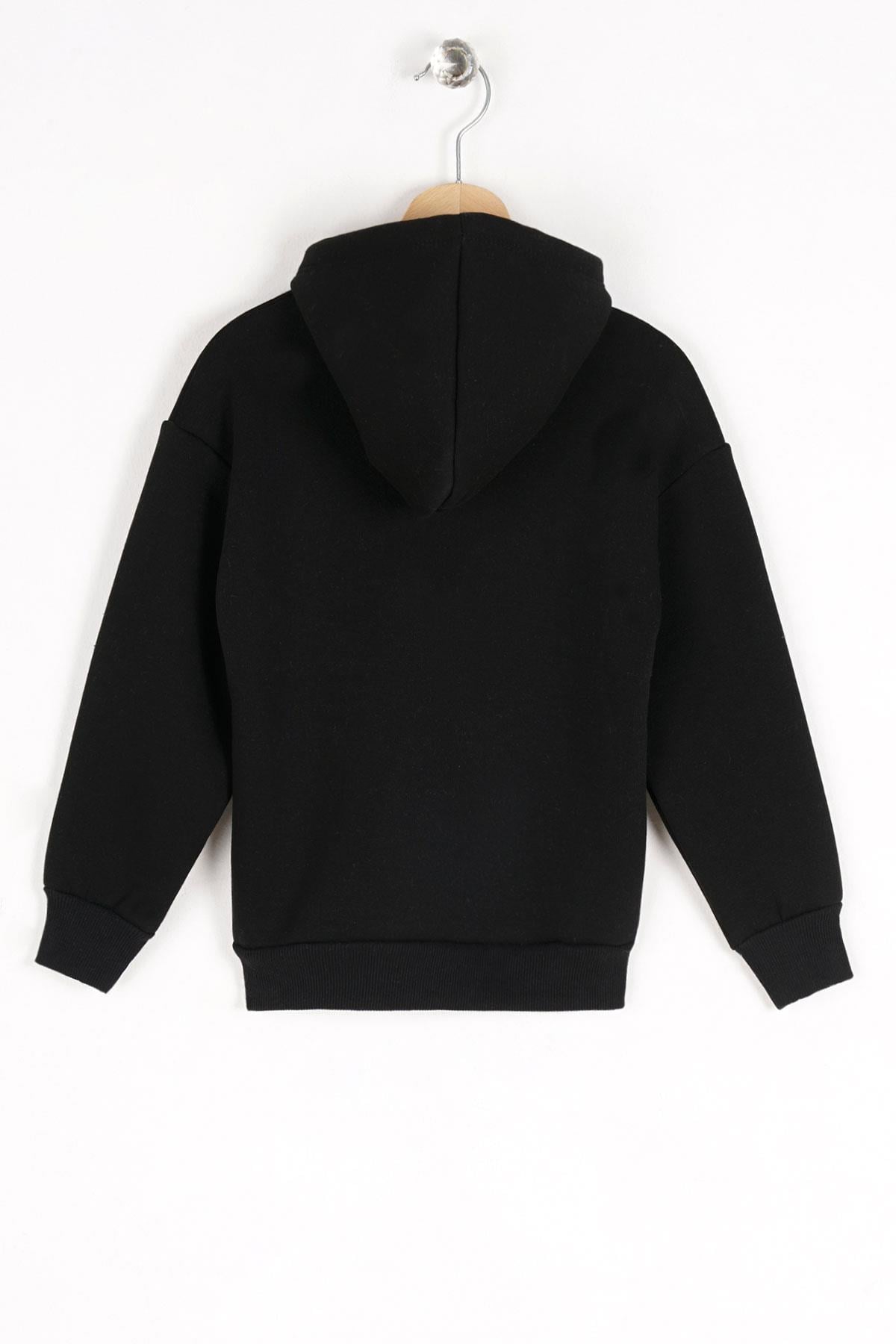 Kapüşonlu Uzun Kol Ayı Baskılı Siyah Renk Erkek Çocuk Sweatshirt