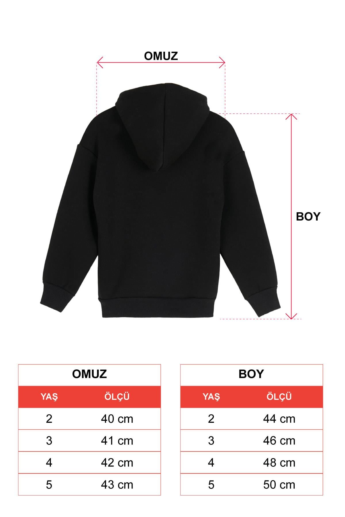 Kapüşonlu Uzun Kol Ayı Baskılı Siyah Renk Erkek Çocuk Sweatshirt