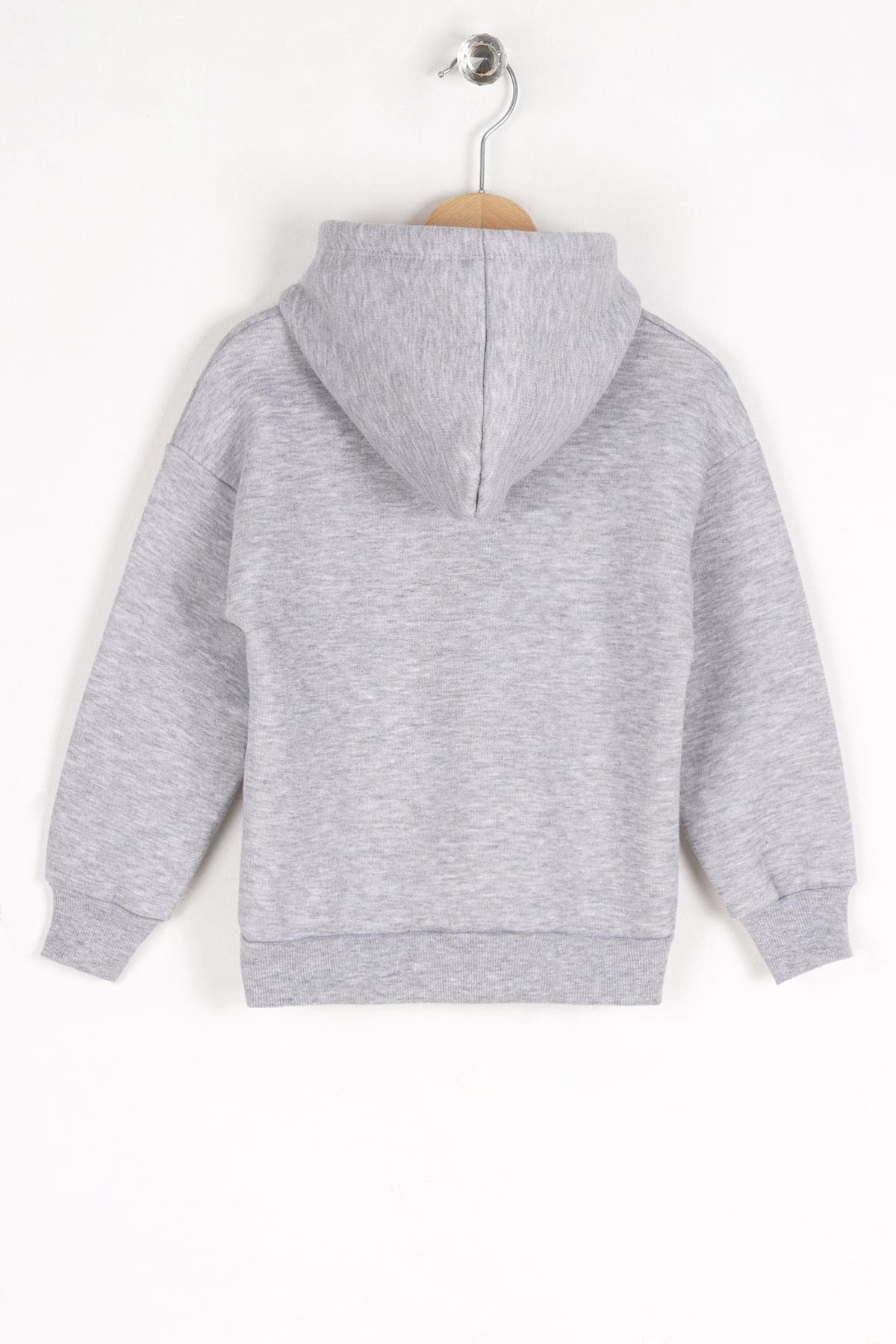 Kapüşonlu Uzun Kol Ayı Baskılı Gri Renk Erkek Çocuk Sweatshirt