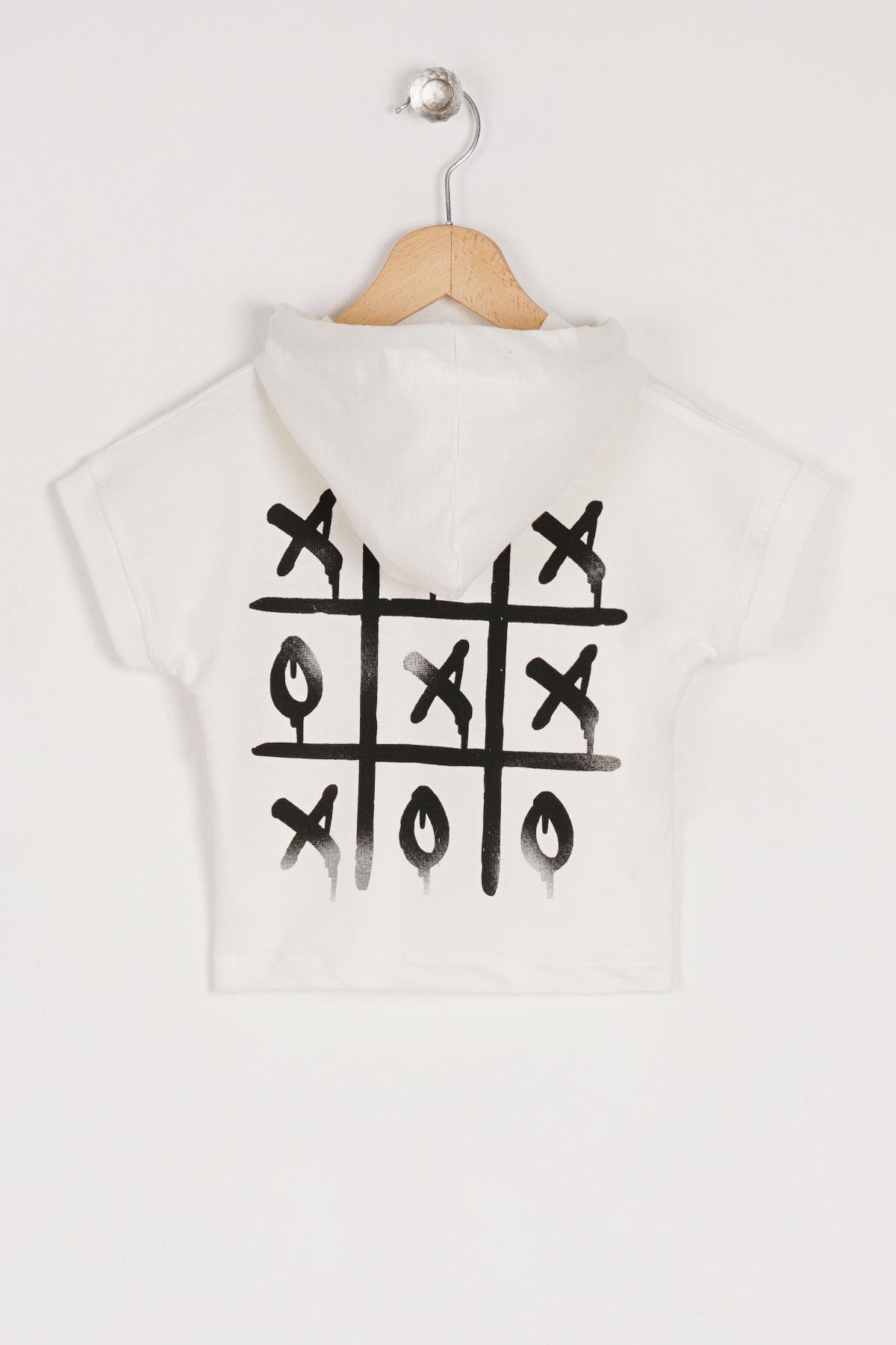 Kapüşonlu Kısa Kol Game Baskıllı Kısa Kol Ekru Renk Erkek Çocuk Sweatshirt