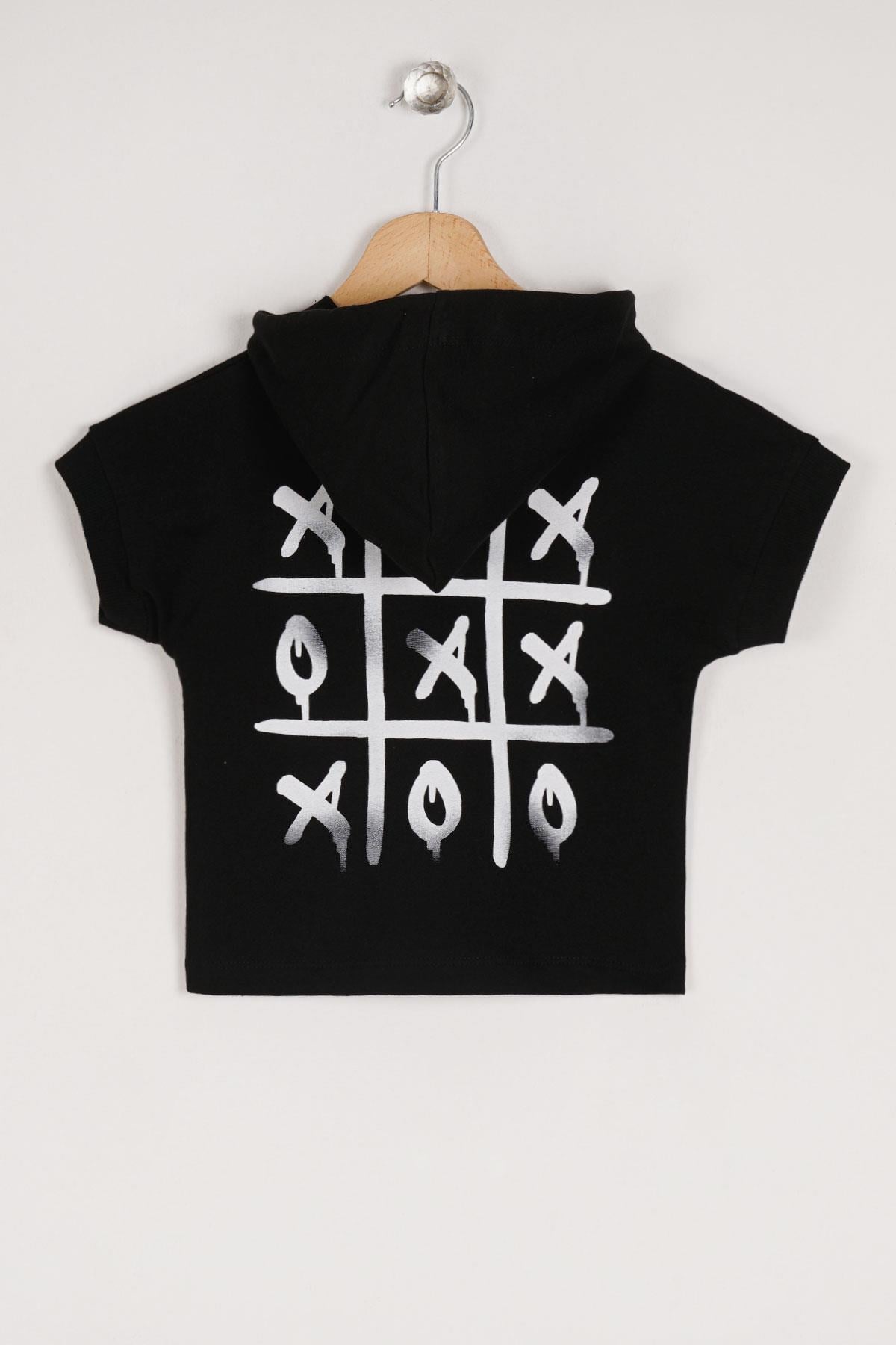 Kapüşonlu Kısa Kol Game Baskıllı Kısa Kol Siyah Renk Erkek Çocuk Sweatshirt
