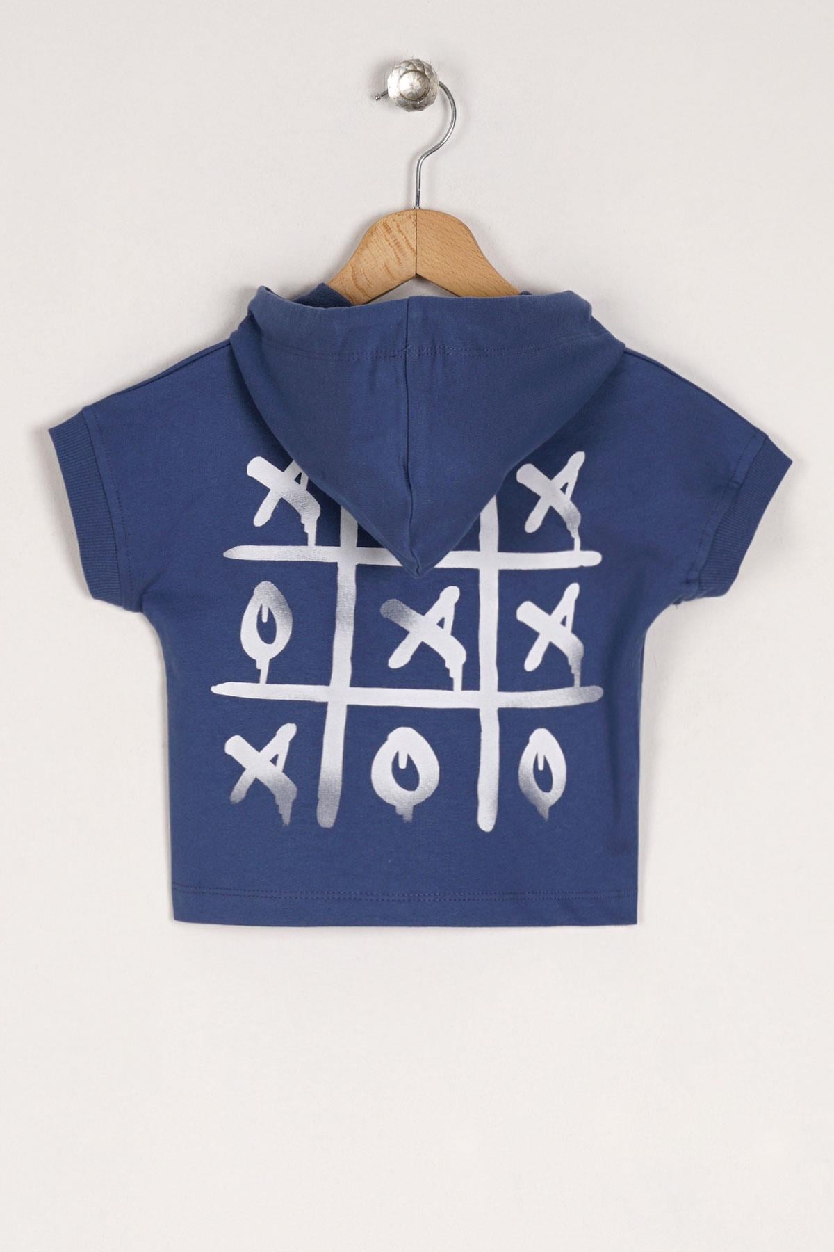 Kapüşonlu Kısa Kol Game Baskıllı Kısa Kol Indigo Renk Erkek Çocuk Sweatshirt