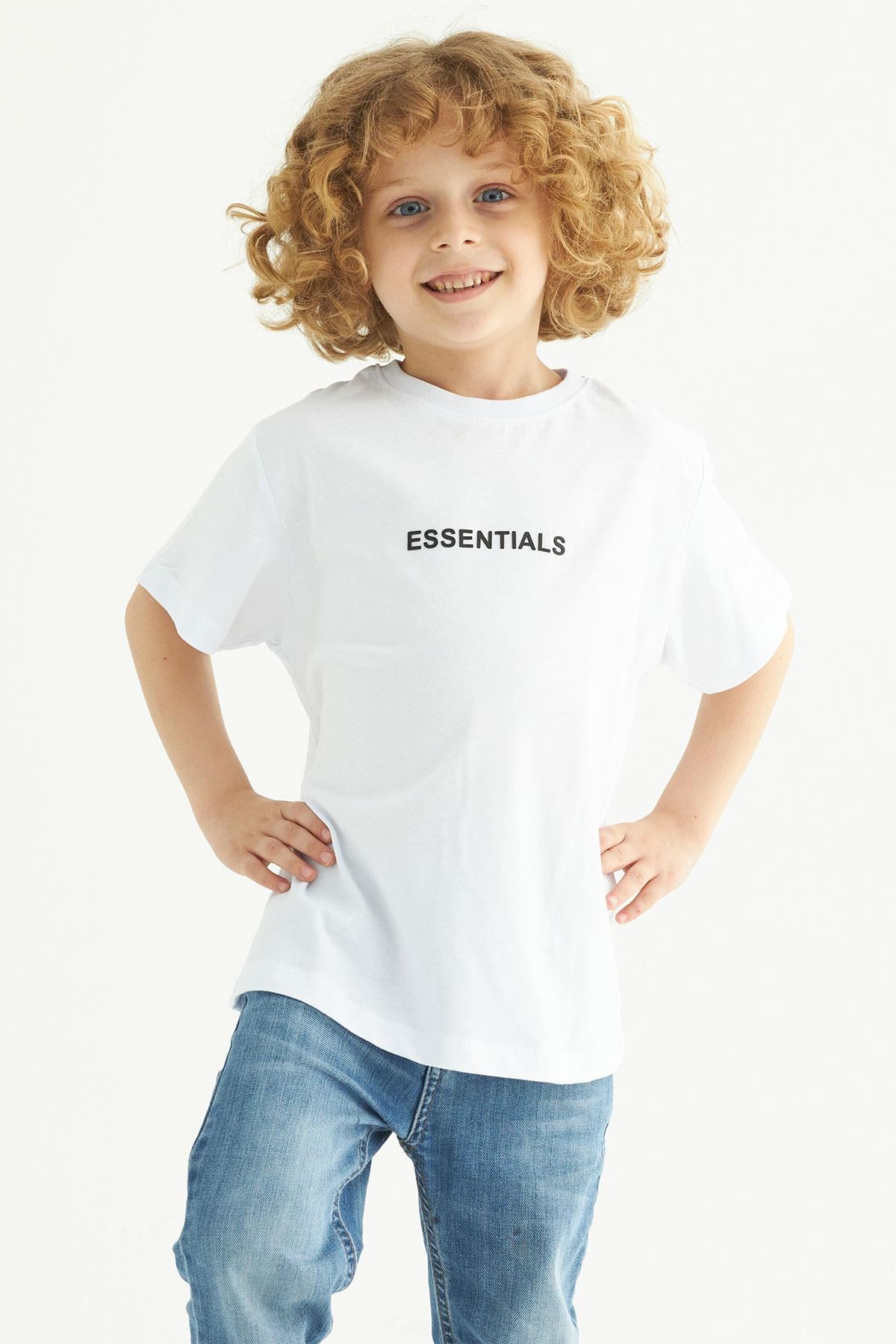 Bisiklet Yaka Baskılı Beyaz Renk Erkek Çocuk Tshirt