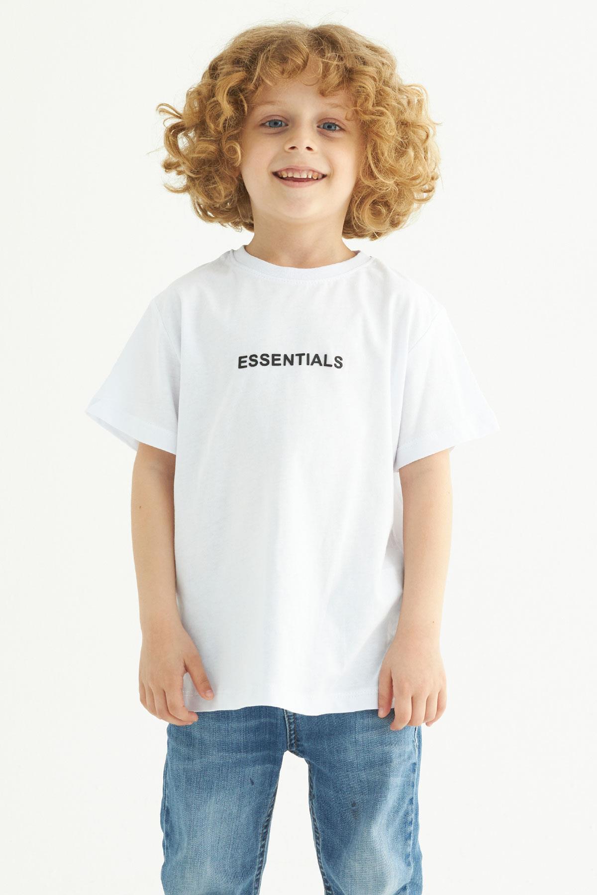 Bisiklet Yaka Baskılı Beyaz Renk Erkek Çocuk Tshirt
