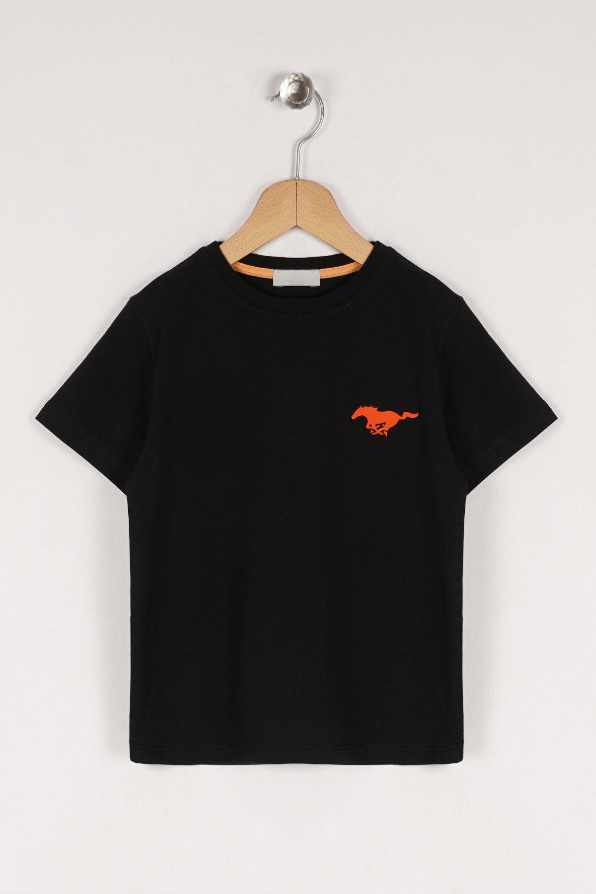 Bisiklet Yaka Kısa Kol Baskılı Siyah Renk Erkek Çocuk Tshirt