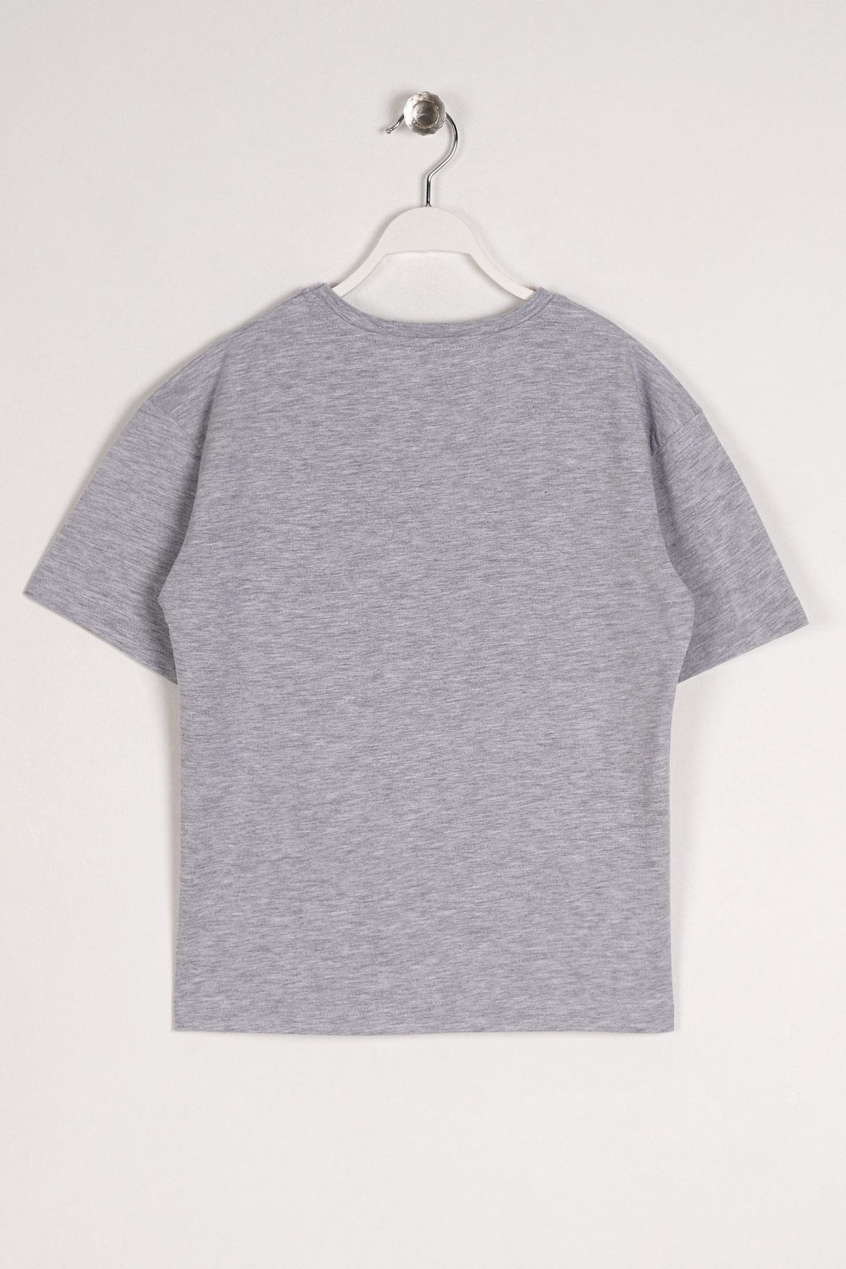 Bisiklet Yaka Kısa Kol Timeless Baskılı Gri Melanj Renk Erkek Çocuk Tshirt