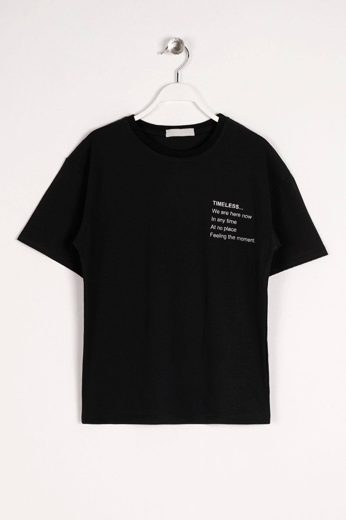 Bisiklet Yaka Kısa Kol Timeless Baskılı Siyah Renk Erkek Çocuk Tshirt