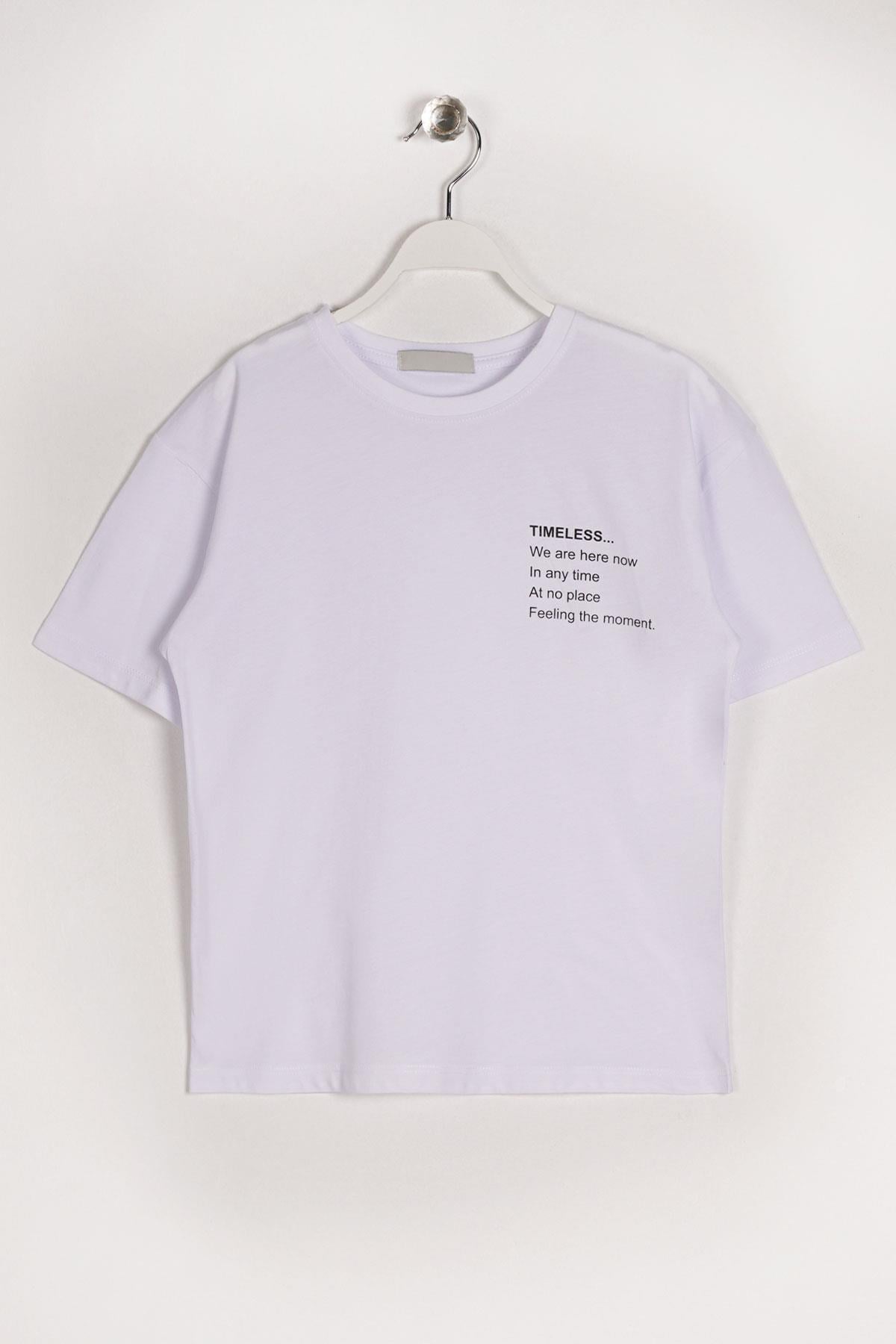 Bisiklet Yaka Kısa Kol Timeless Baskılı Beyaz Renk Erkek Çocuk Tshirt