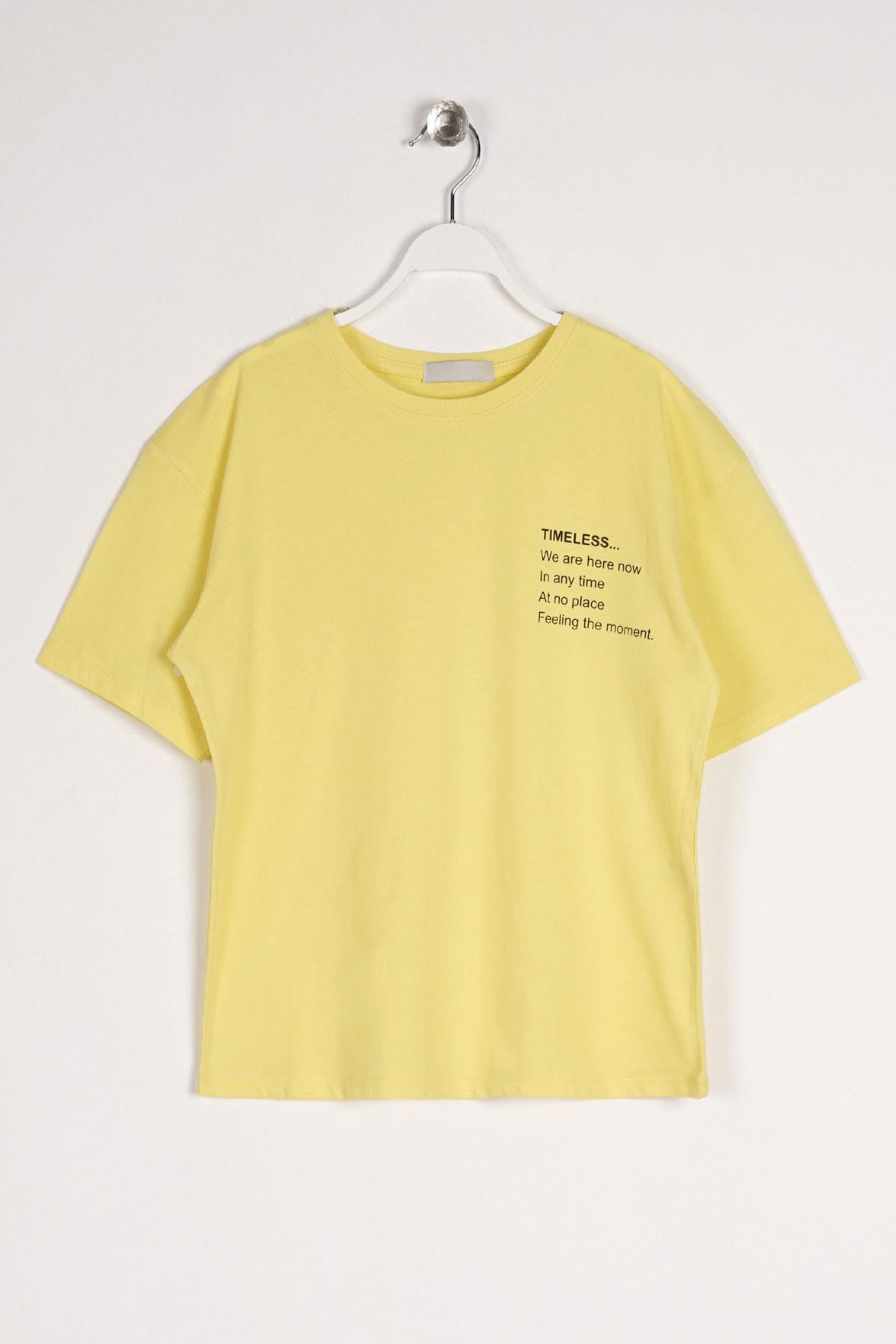 Bisiklet Yaka Kısa Kol Timeless Baskılı Açık Sarı Renk Erkek Çocuk Tshirt