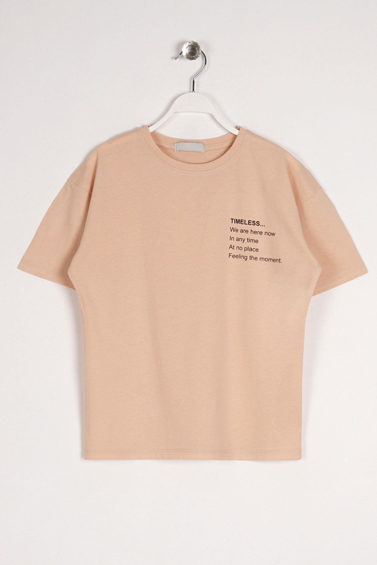 Bisiklet Yaka Kısa Kol Timeless Baskılı Bej Renk Erkek Çocuk Tshirt