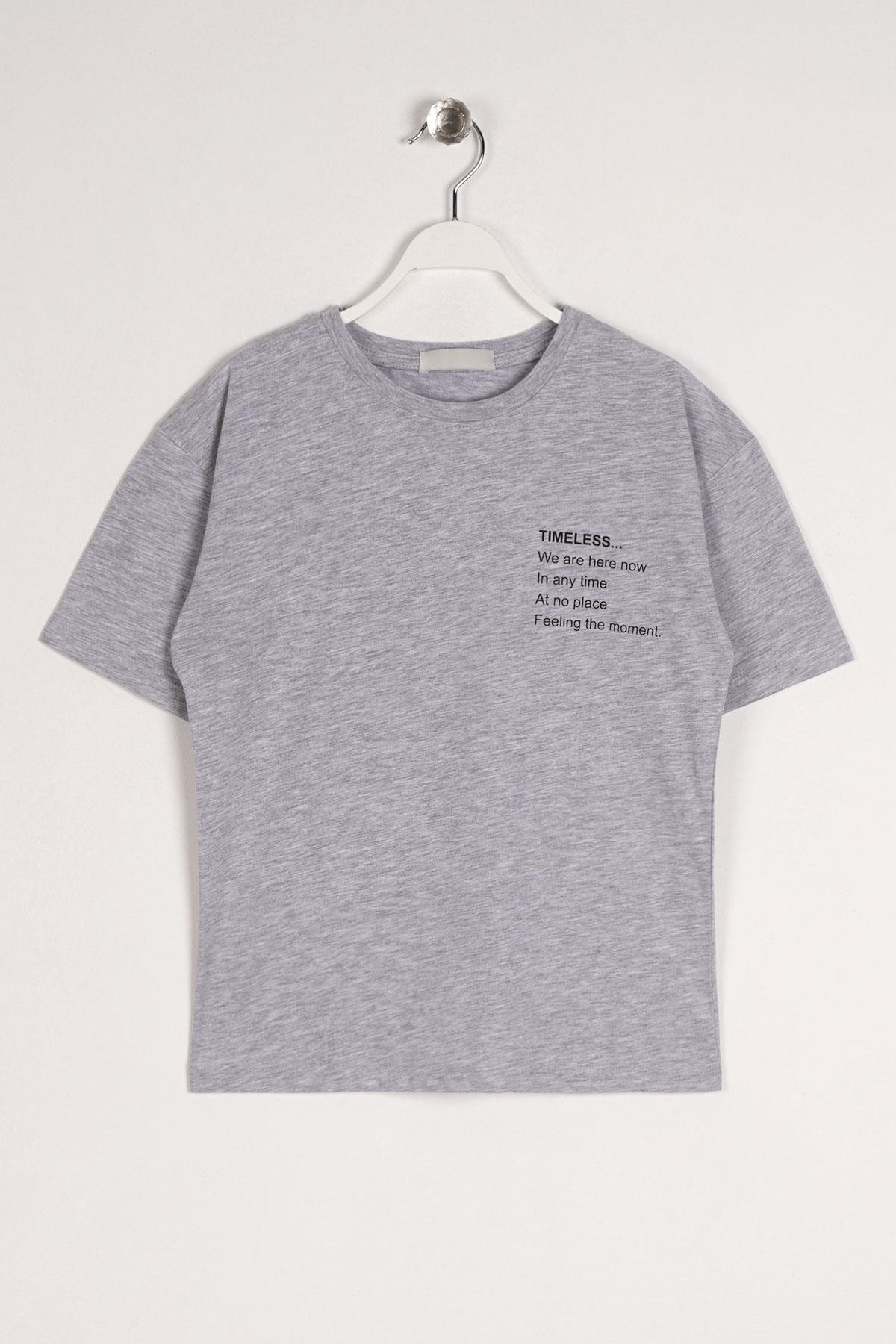 Bisiklet Yaka Kısa Kol Timeless Baskılı Gri Melanj Renk Erkek Çocuk Tshirt