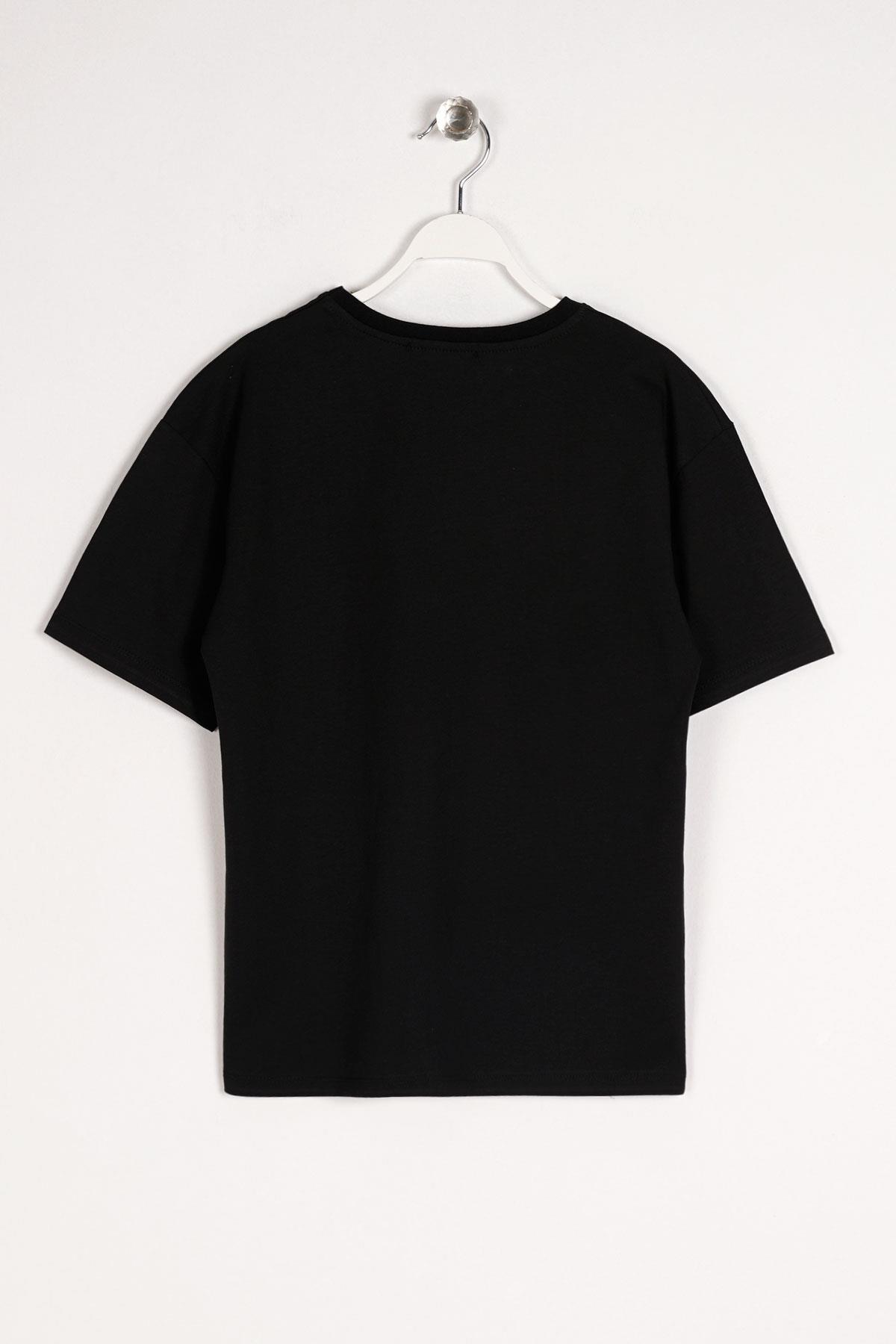 Bisiklet Yaka Kısa Kol Timeless Baskılı Siyah Renk Erkek Çocuk Tshirt