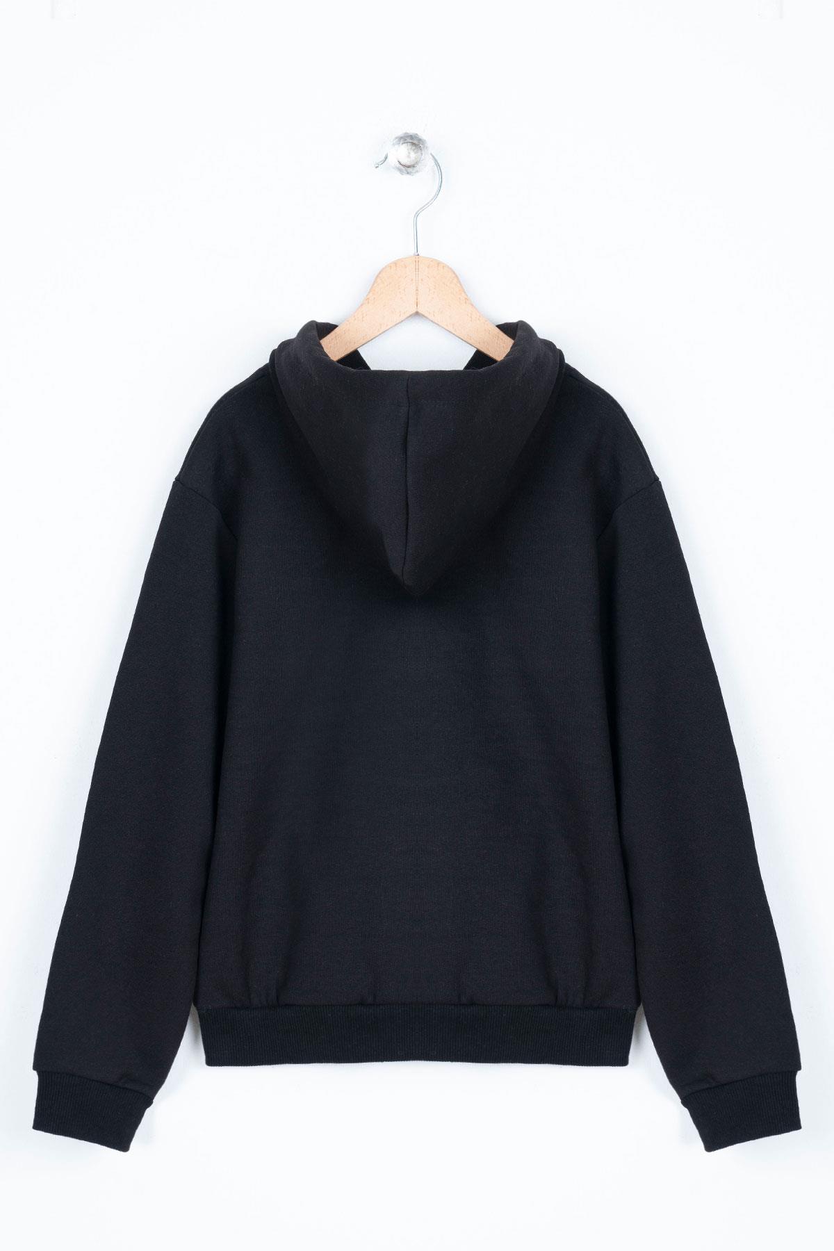 Kapüşonlu Uzun Kol Cepli Siyah Renk Erkek Çocuk Sweatshirt